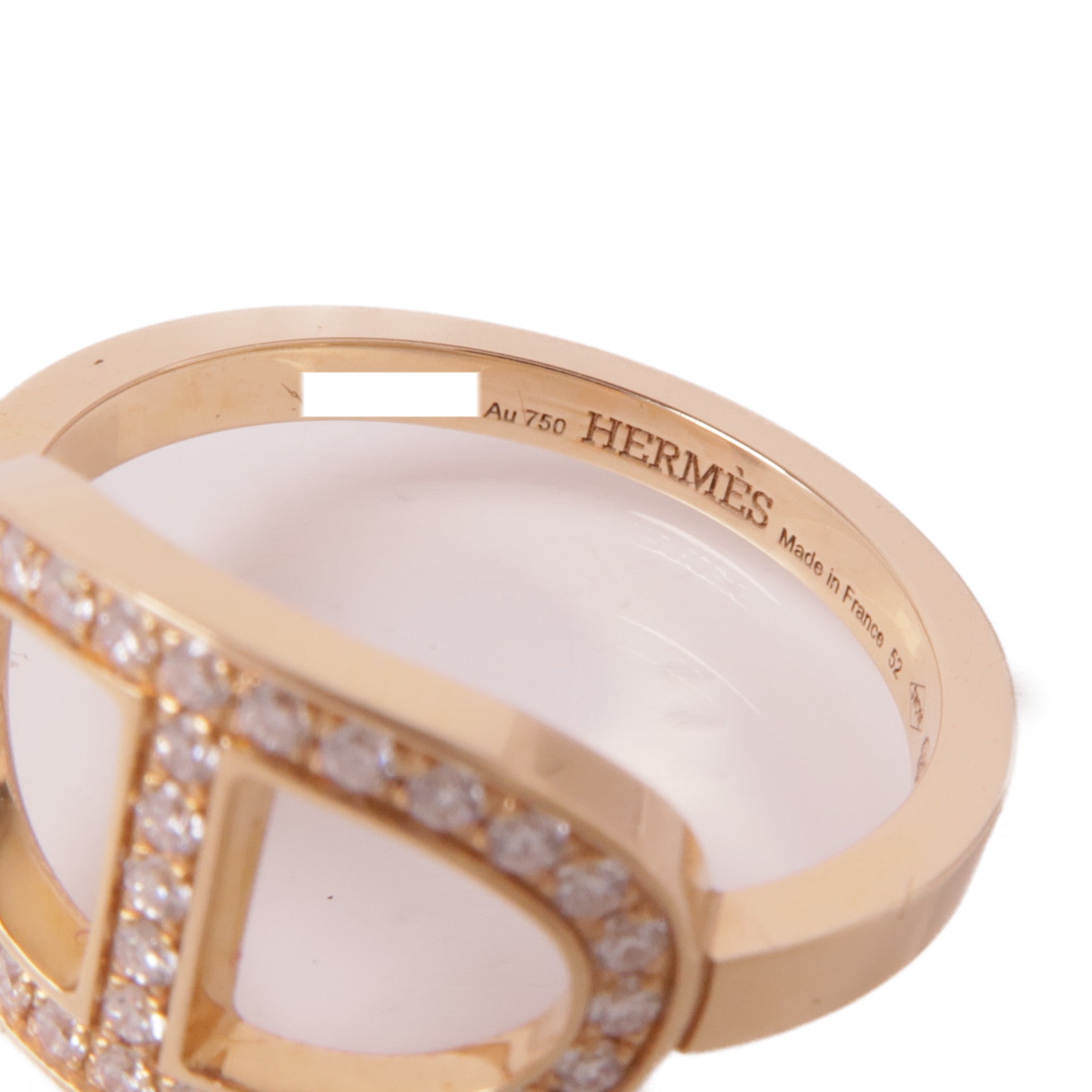 HERMES 18K玫瑰金Chaine d'ancre Contour Ring鑽石戒指Hermes#52/US#6