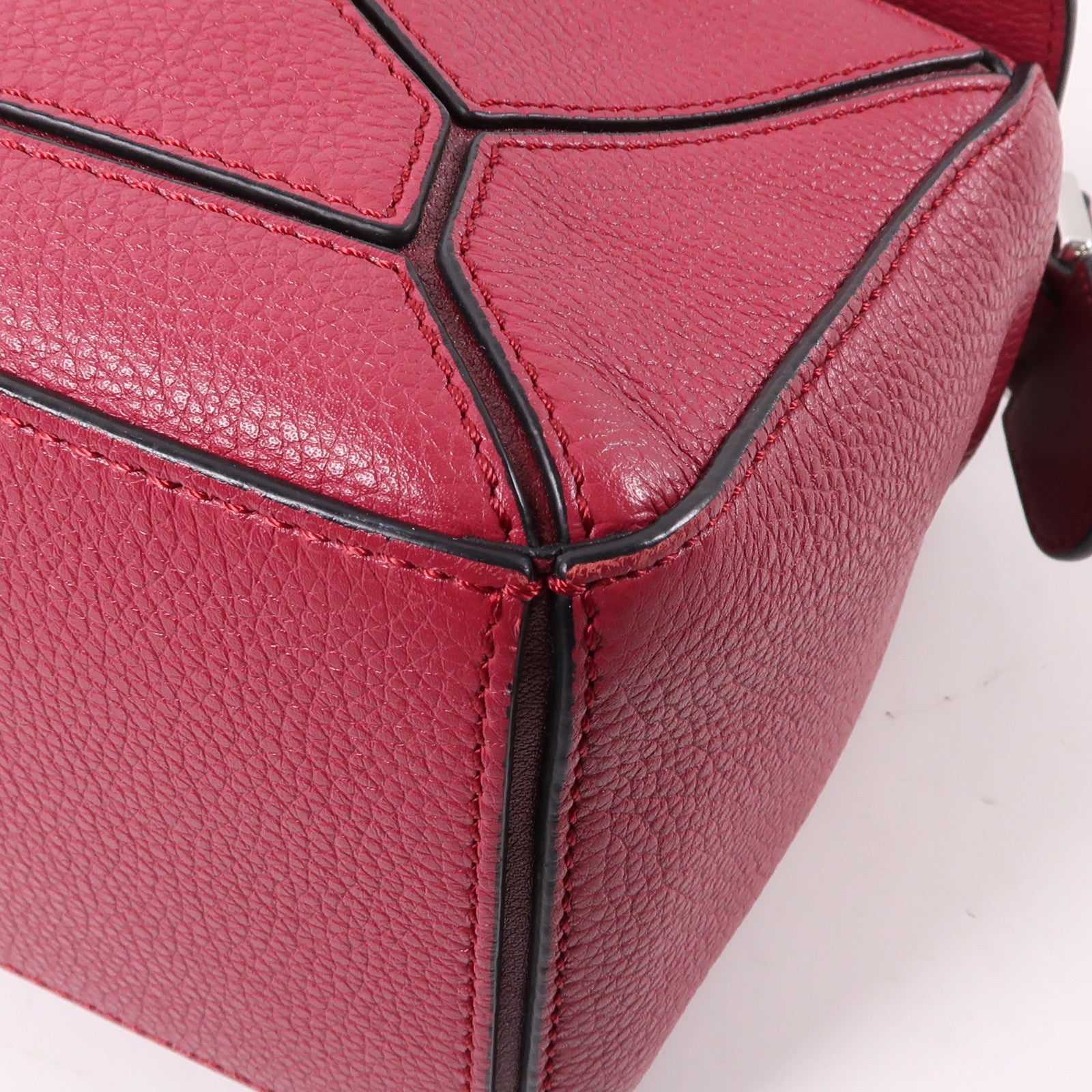 LOEWE 牛皮皮革Puzzle Bag銀扣手挽肩背兩用袋紅色