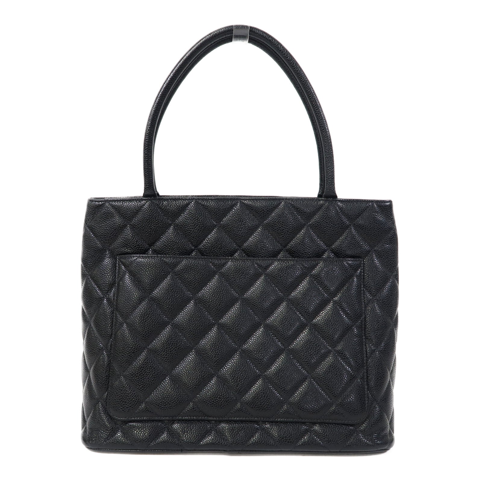CHANEL 菱格Caviar皮革Vintage Tote金扣肩背袋黑色