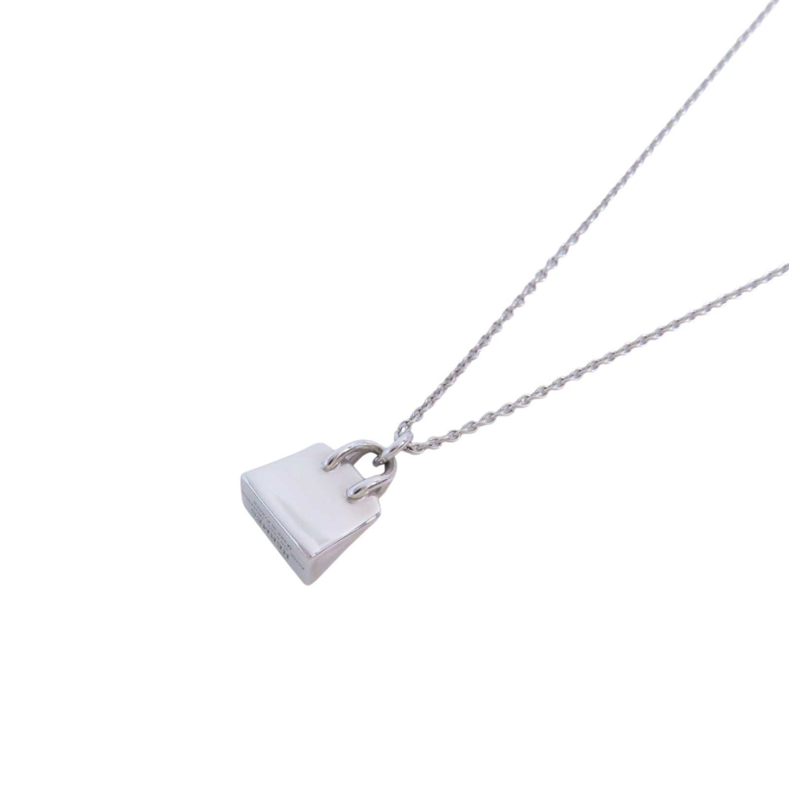 HERMES PHW Amulettes Birkin Diamond Pendant Necklace 18K White Gold