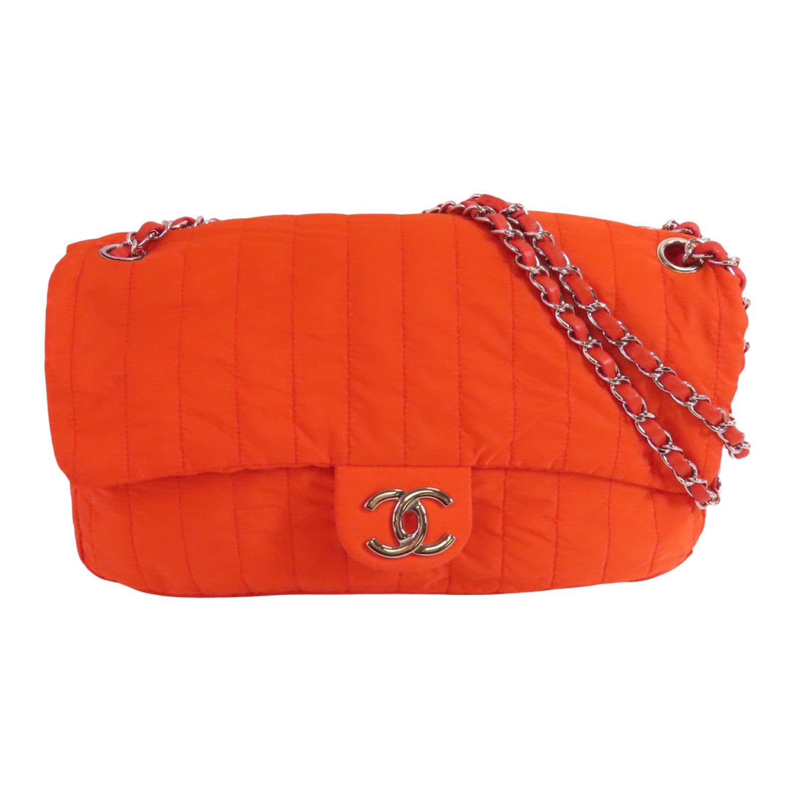 CHANEL 尼龍Chain Shoulder Bag銀扣鏈帶肩背袋