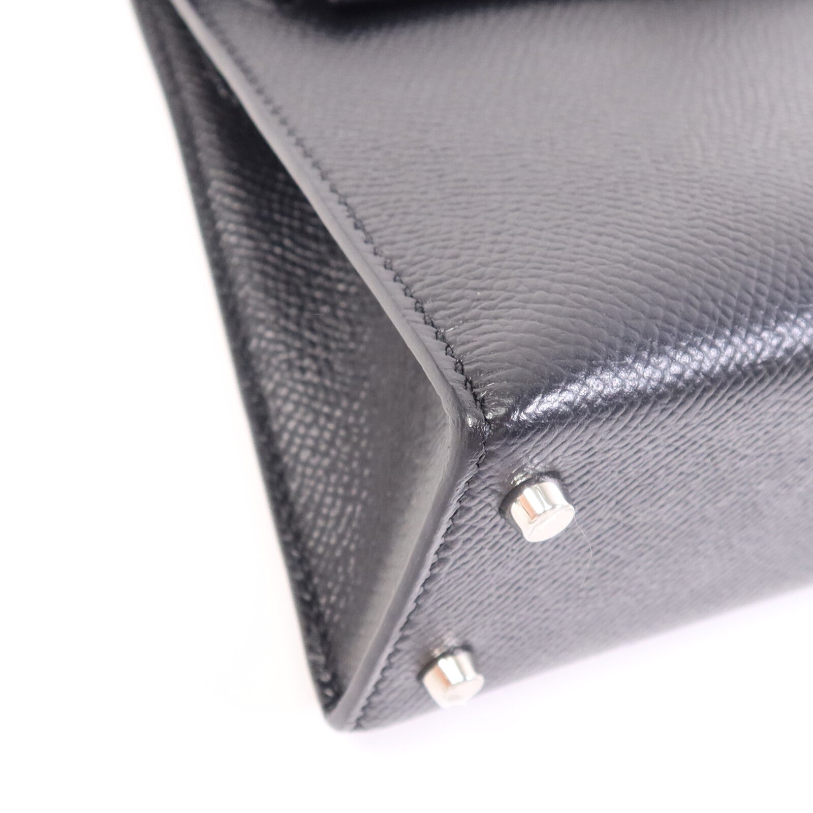 HERMES Epsom皮革Mini Kelly II銀扣手挽肩背兩用袋Noir