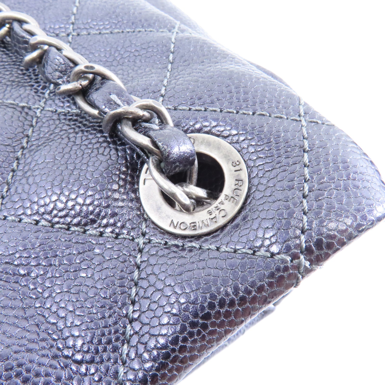 CHANEL 【激減優惠】菱格Caviar皮革Chain Shoulder銀扣鏈帶肩背袋深灰色