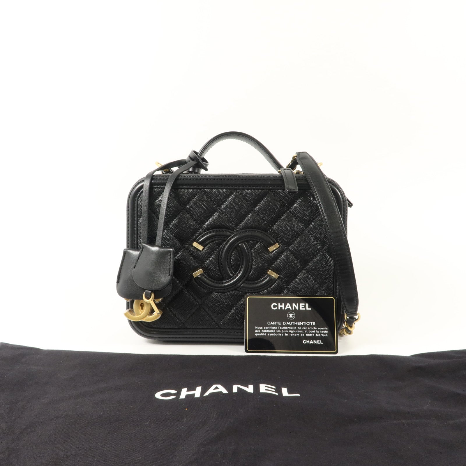 CHANEL 牛皮皮革CC Filigree Vanity Case Medium手挽肩背兩用袋