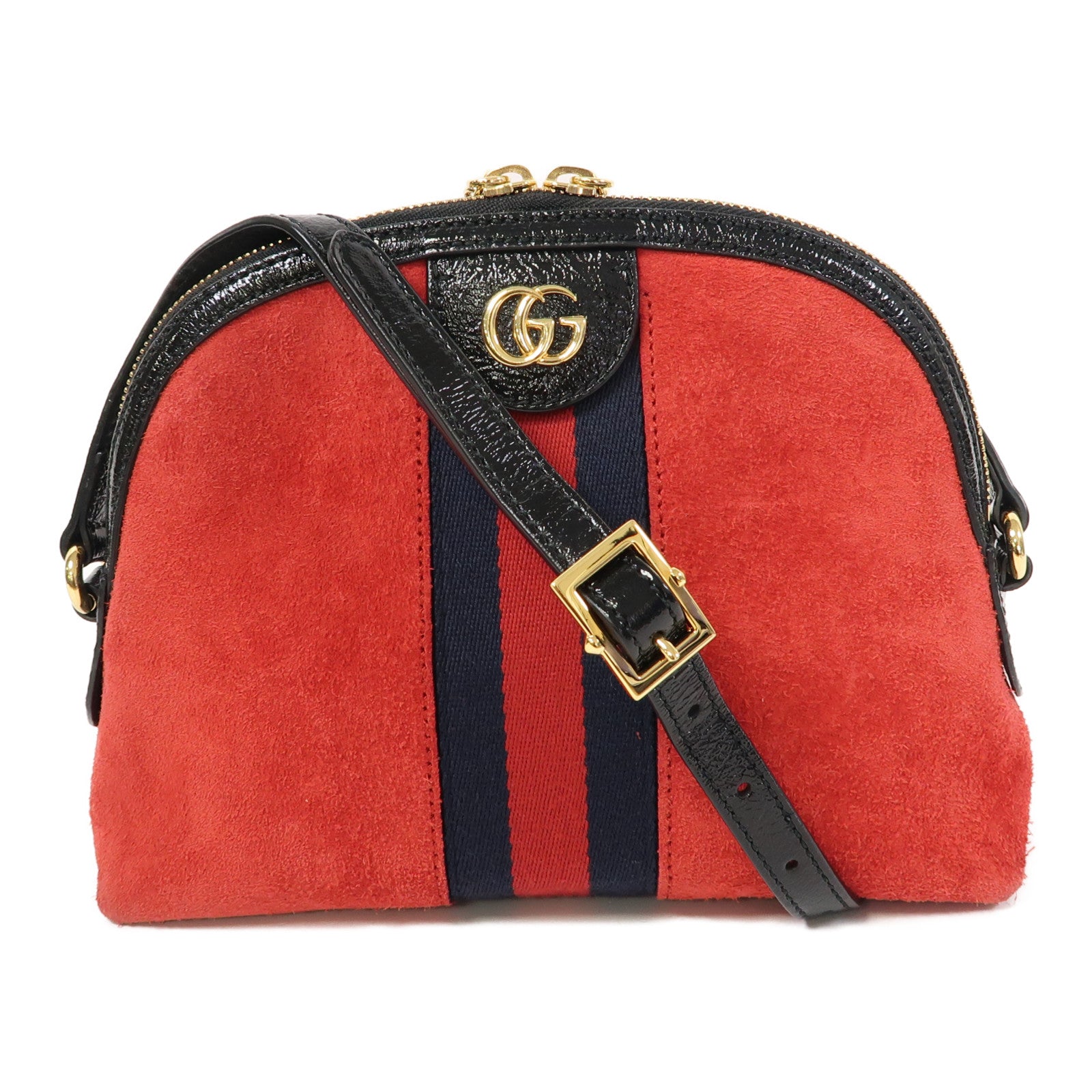 GUCCI 【激減優惠】麂皮皮革Ophidia GG金扣肩背袋紅色/黑色