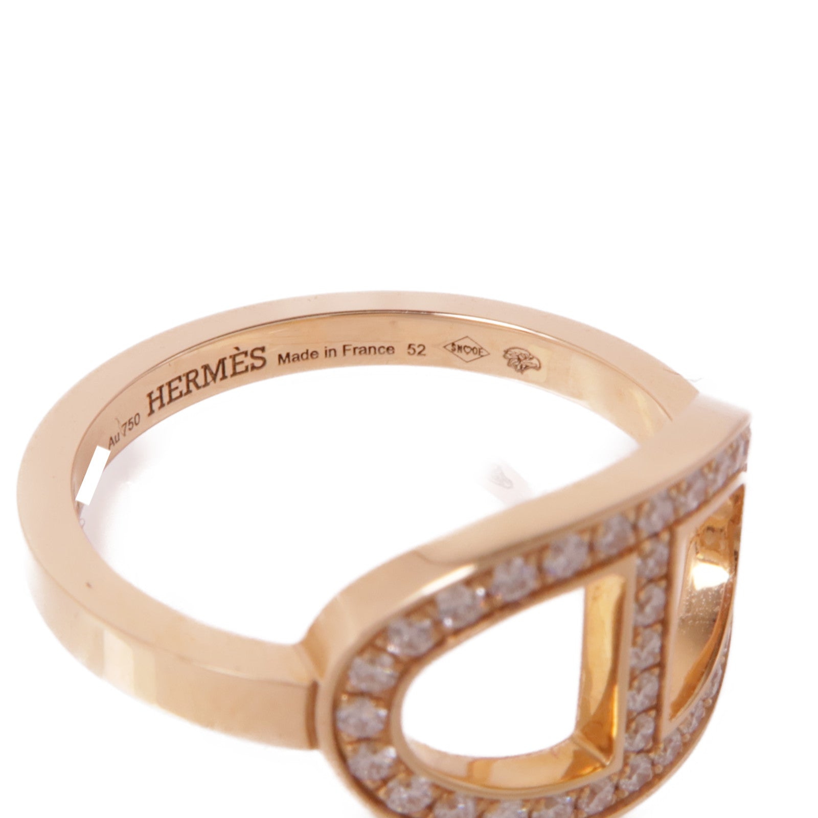 HERMES 18K玫瑰金Chaine d'ancre Contour Ring鑽石戒指Hermes#52/US#6