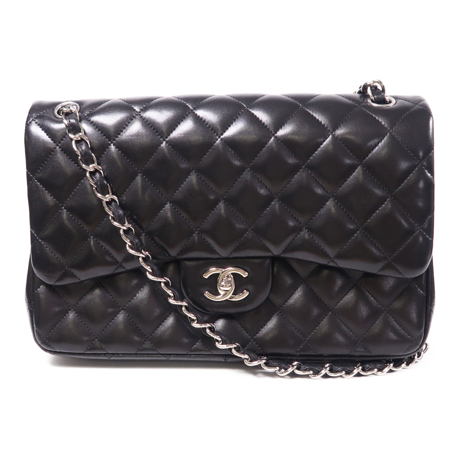 CHANEL CC SHW Large Classic Chain Shoulder Bag Lambskin Leather Black