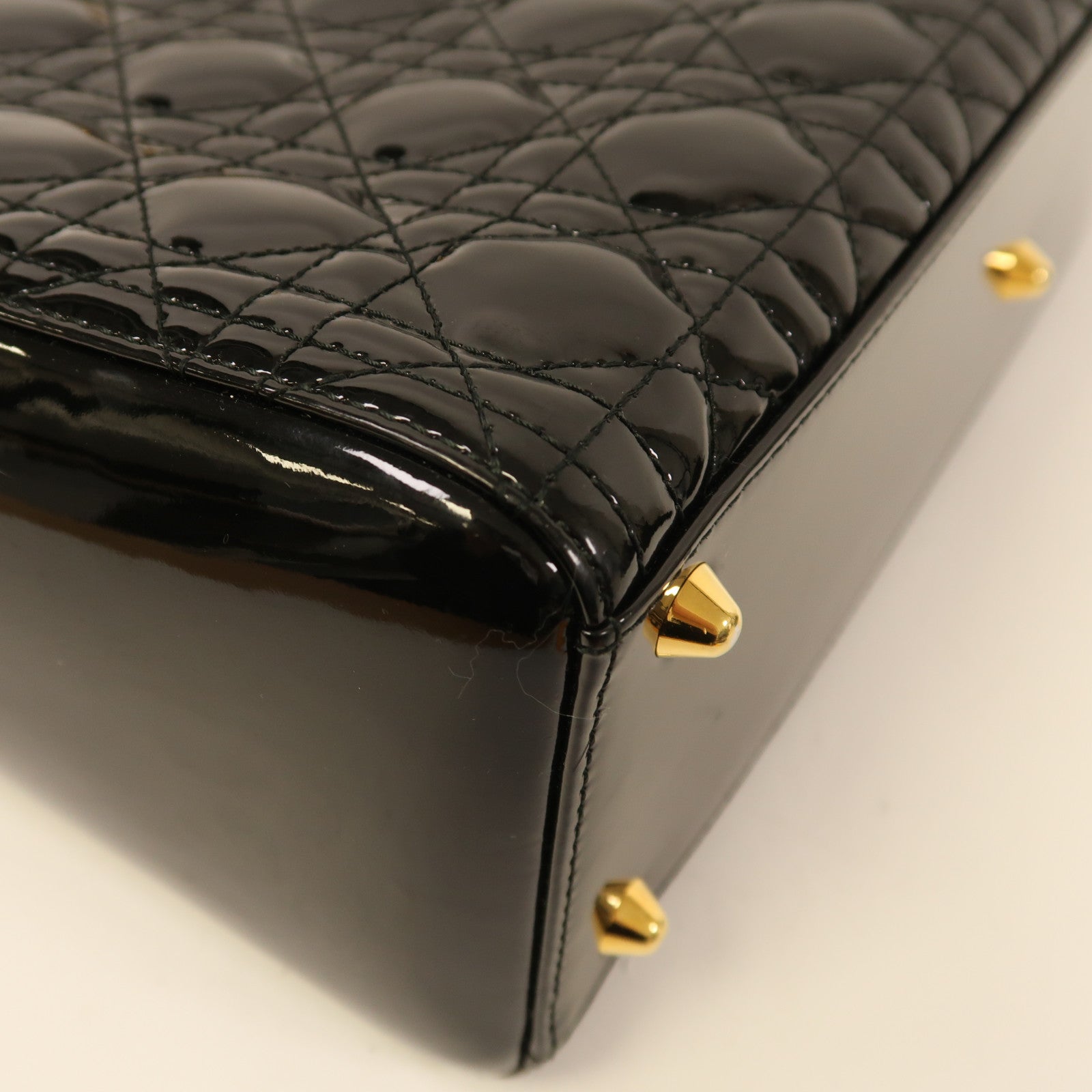 Dior 漆皮皮革Lady Dior Tote金扣手挽肩背兩用袋黑色
