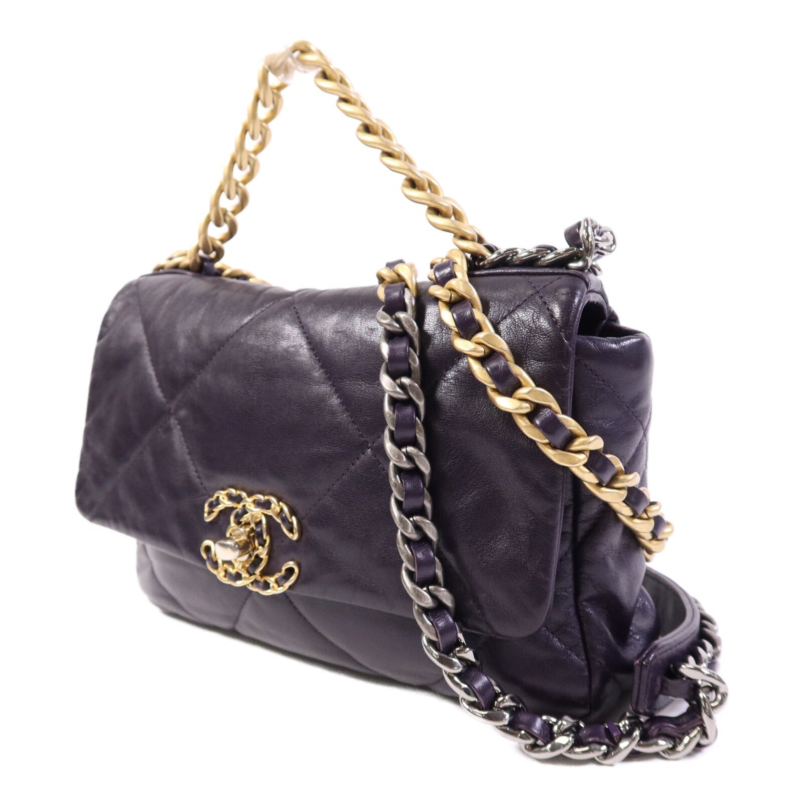 CHANEL 【激減優惠】牛皮皮革Chanel 19 Small金扣鏈帶手挽肩背兩用袋