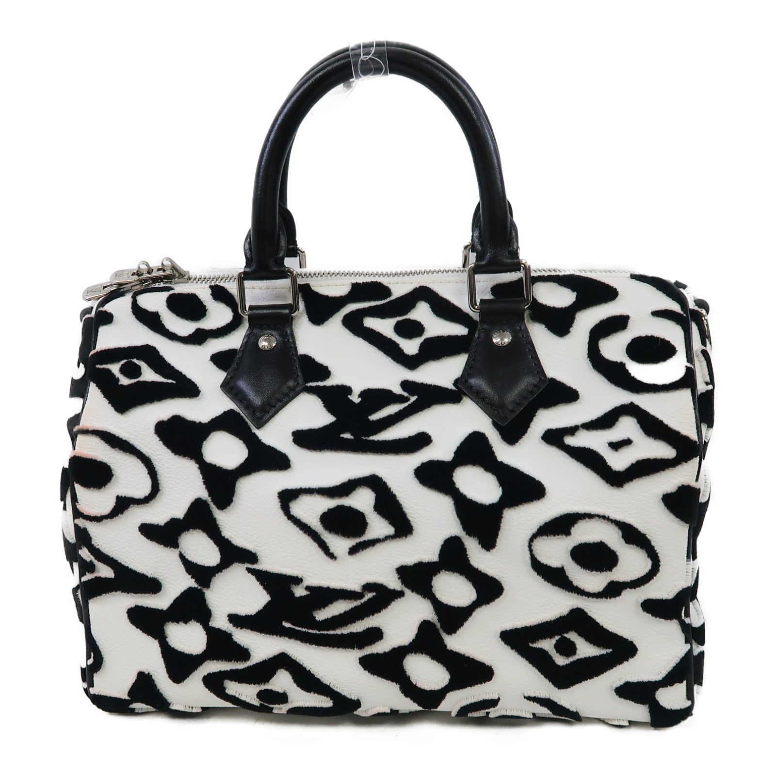LOUIS VUITTON 絨布/塗層帆布Urs Fischer Speedy 25銀扣手挽肩背兩用袋白色/黑色