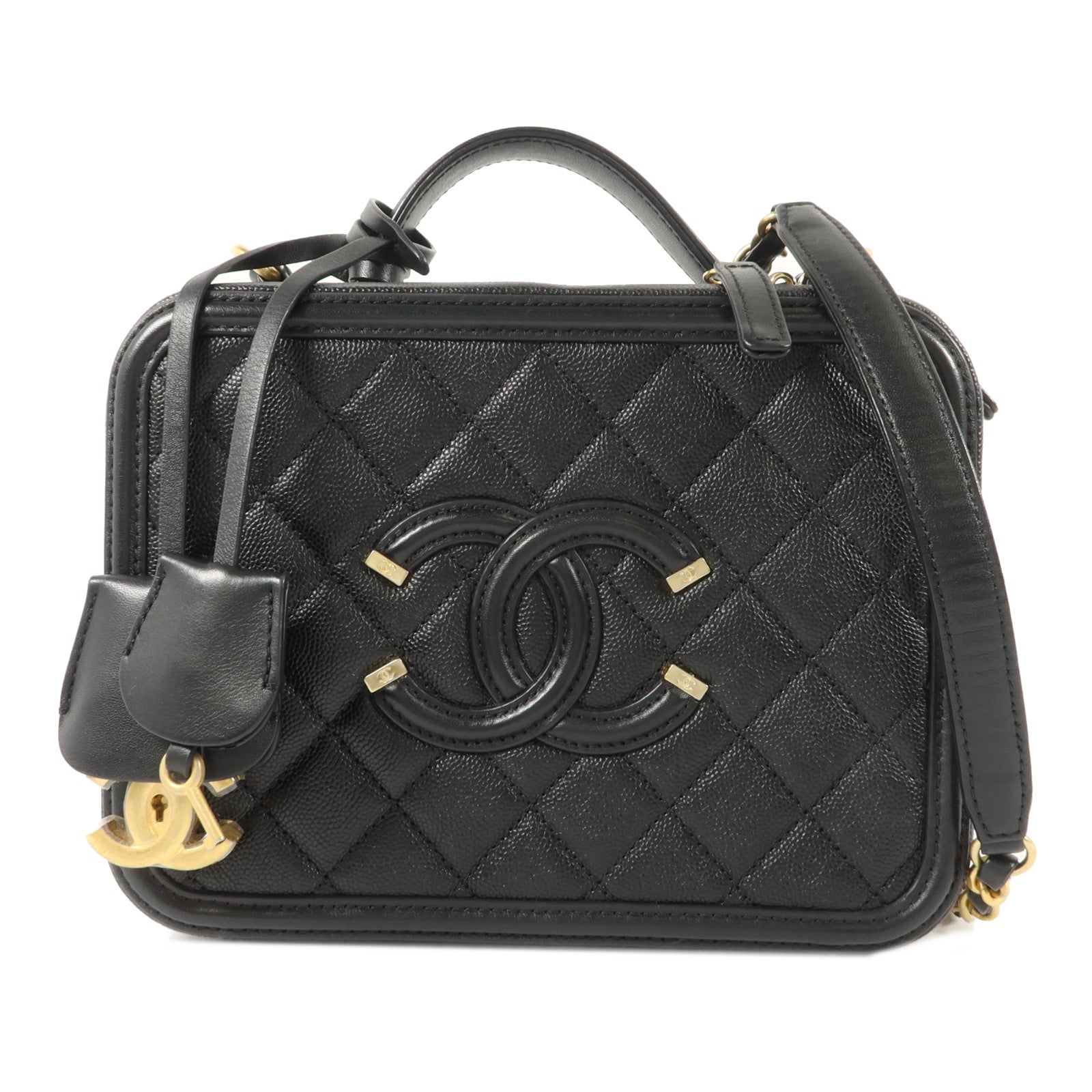 CHANEL 牛皮皮革CC Filigree Vanity Case Medium手挽肩背兩用袋