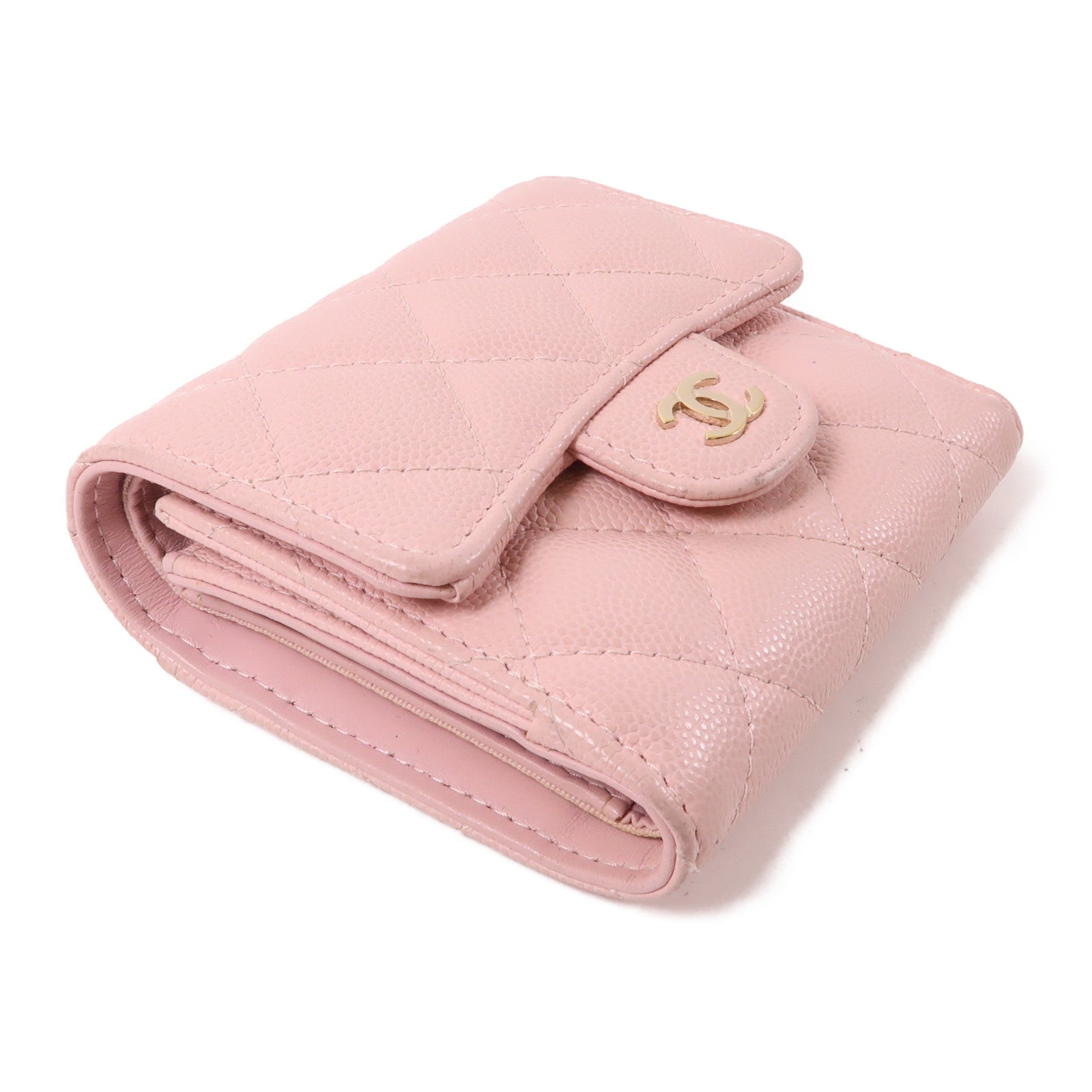 CHANEL 牛皮皮革Wallet金扣錢包粉紅色