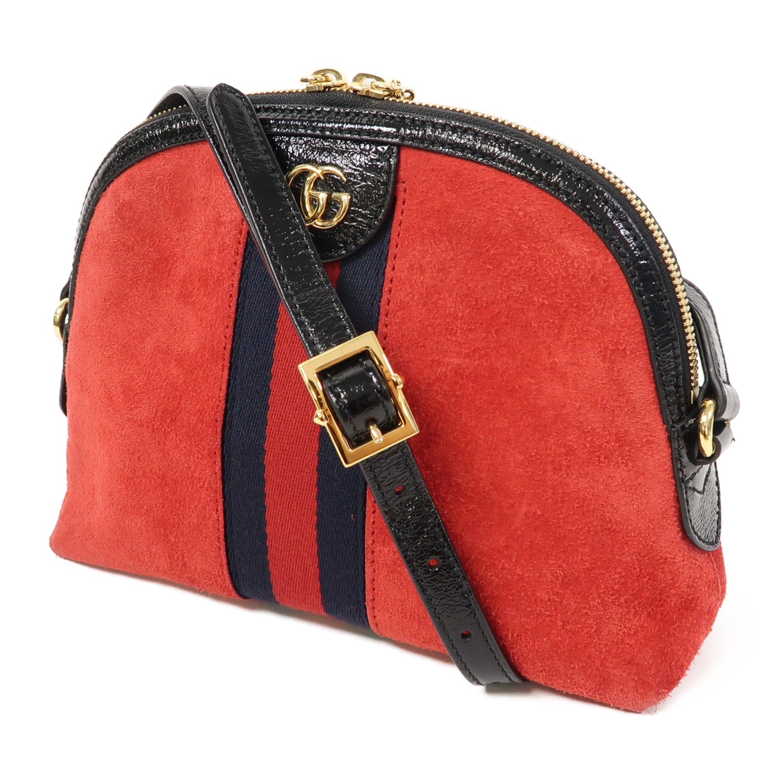 GUCCI 【激減優惠】麂皮皮革Ophidia GG金扣肩背袋紅色/黑色
