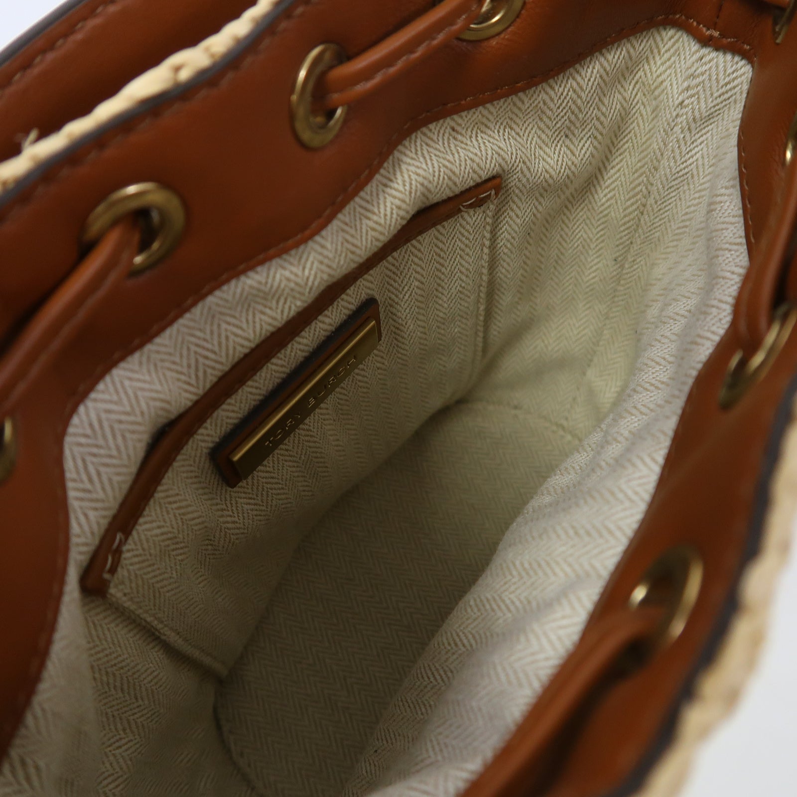 Tory Burch 藤製Bucket Bag金扣手挽肩背兩用袋啡色