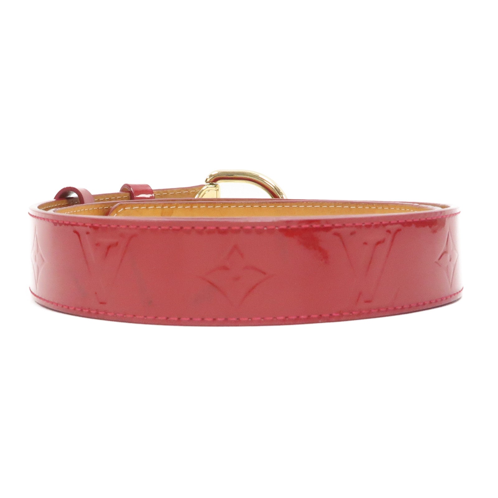 LOUIS VUITTON Vernis Belt金扣皮帶紅色