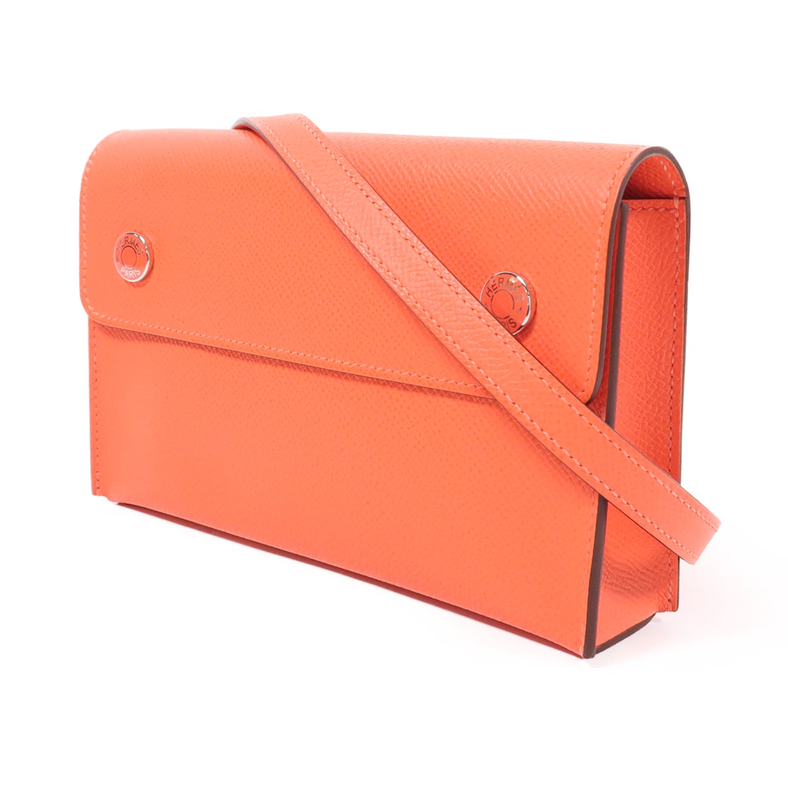 HERMES PHW Hermesnap Wallet Shoulder Bag Epsom Leather Orange Field