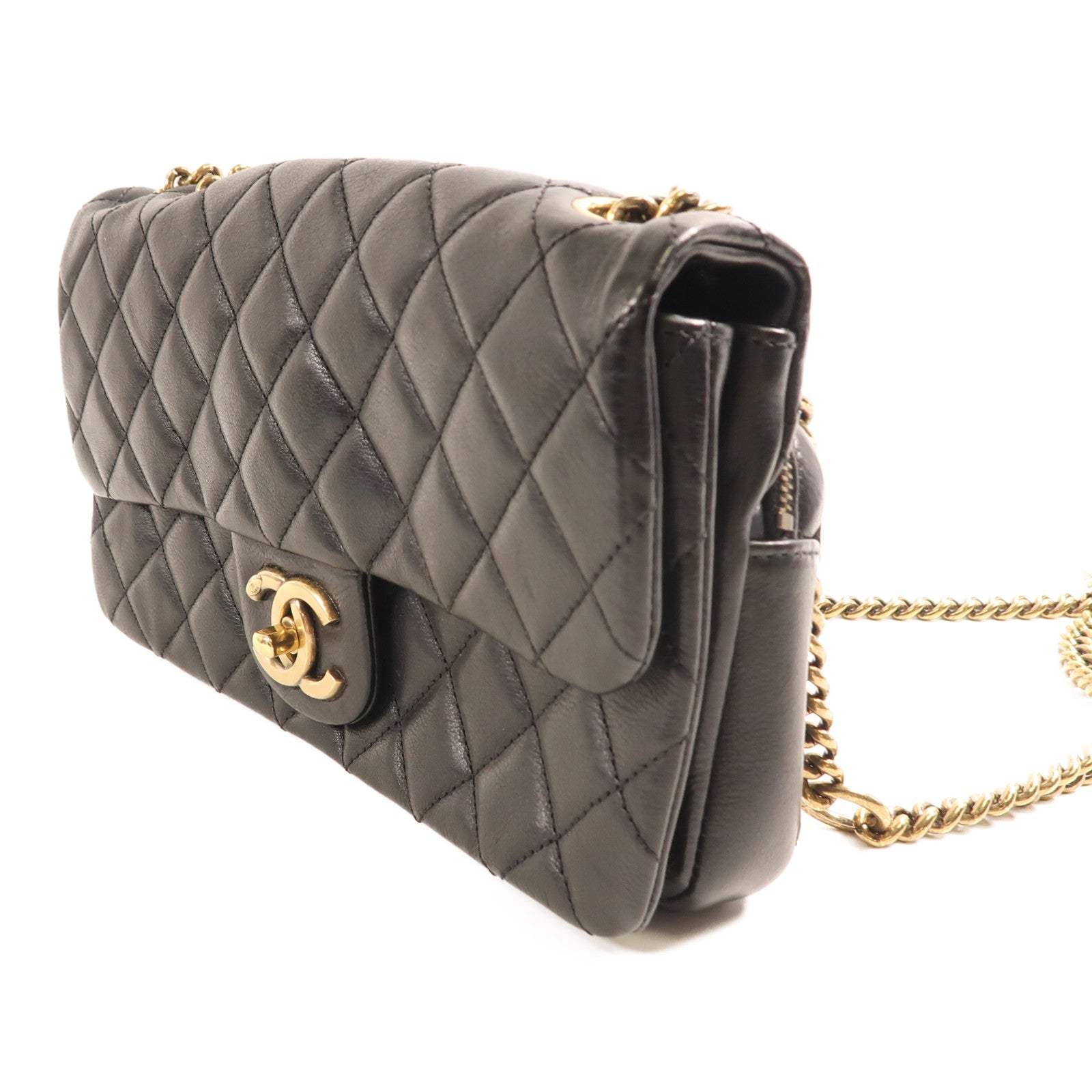 CHANEL 牛皮皮革Chain Shoulder金扣鏈帶肩背袋