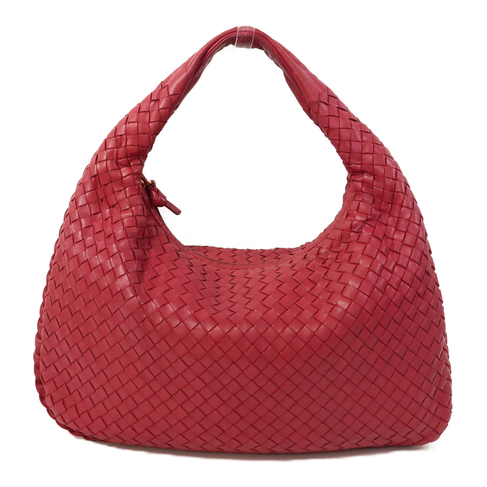BOTTEGA VENETA 織紋羊皮皮革Handbag金扣手挽袋紅色