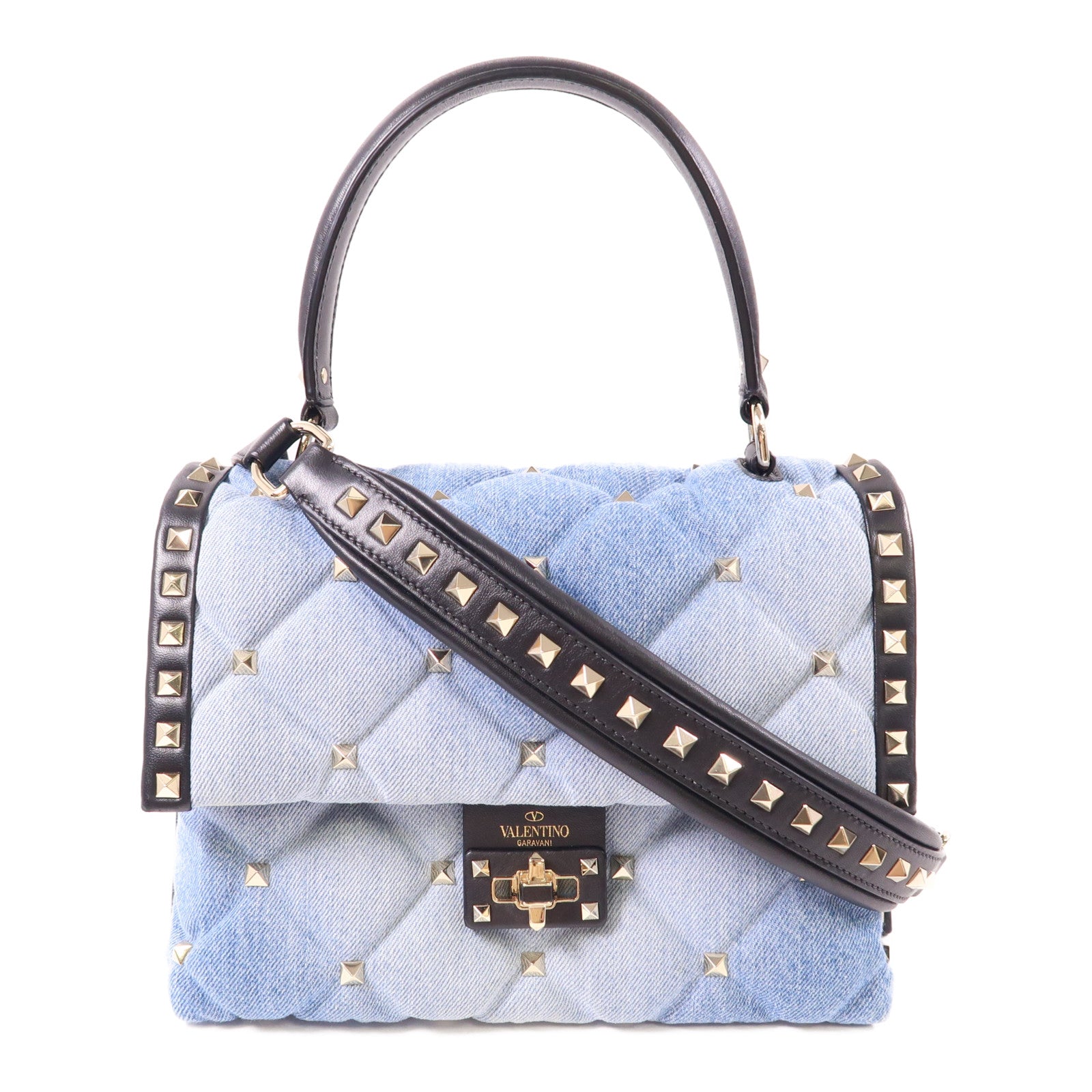 Valentino 牛仔布Candy Stud金扣手挽肩背兩用袋