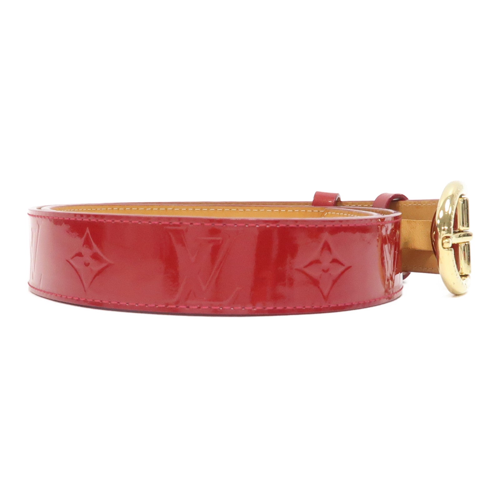 LOUIS VUITTON Vernis Belt金扣皮帶紅色