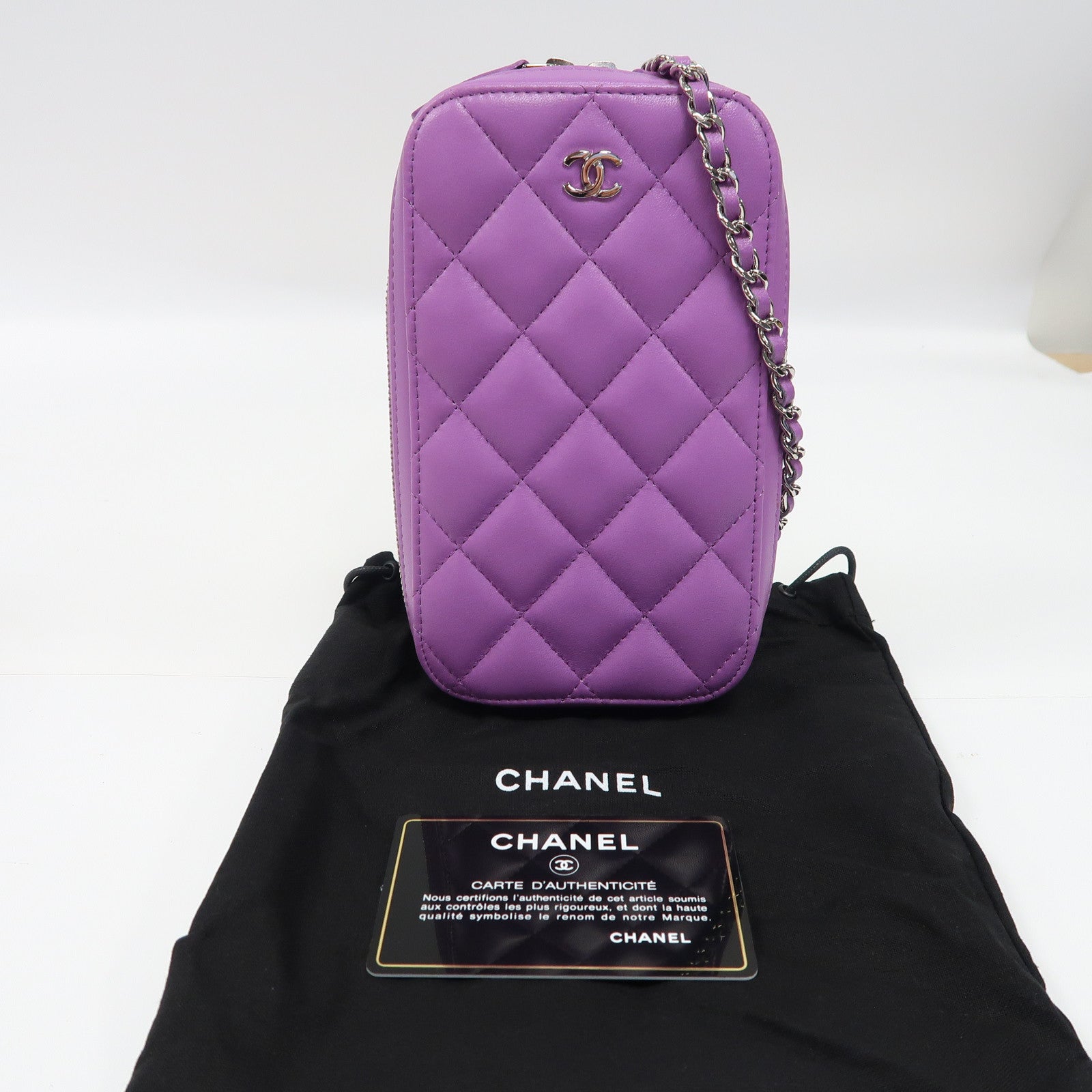 CHANEL 【激減優惠】菱格羊皮皮革Chain Shoulder銀扣鏈帶肩背袋紫色