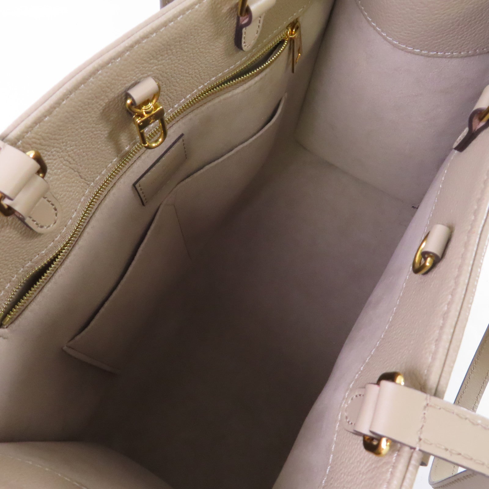 LOUIS VUITTON Monogram Empreinte Giant OnTheGo MM 2Way Tote Bag金扣手挽肩背兩用袋米色