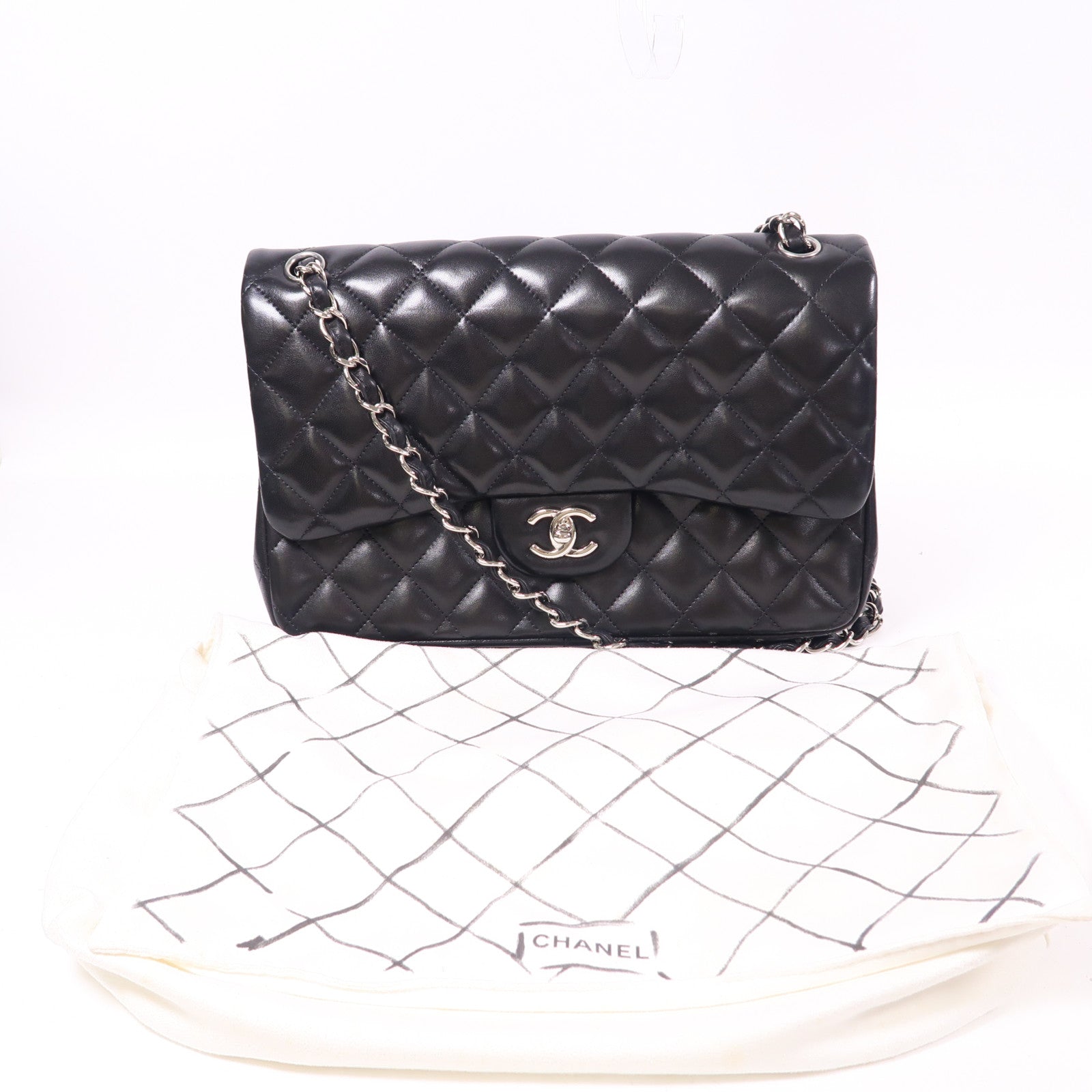 CHANEL CC SHW Large Classic Chain Shoulder Bag Lambskin Leather Black