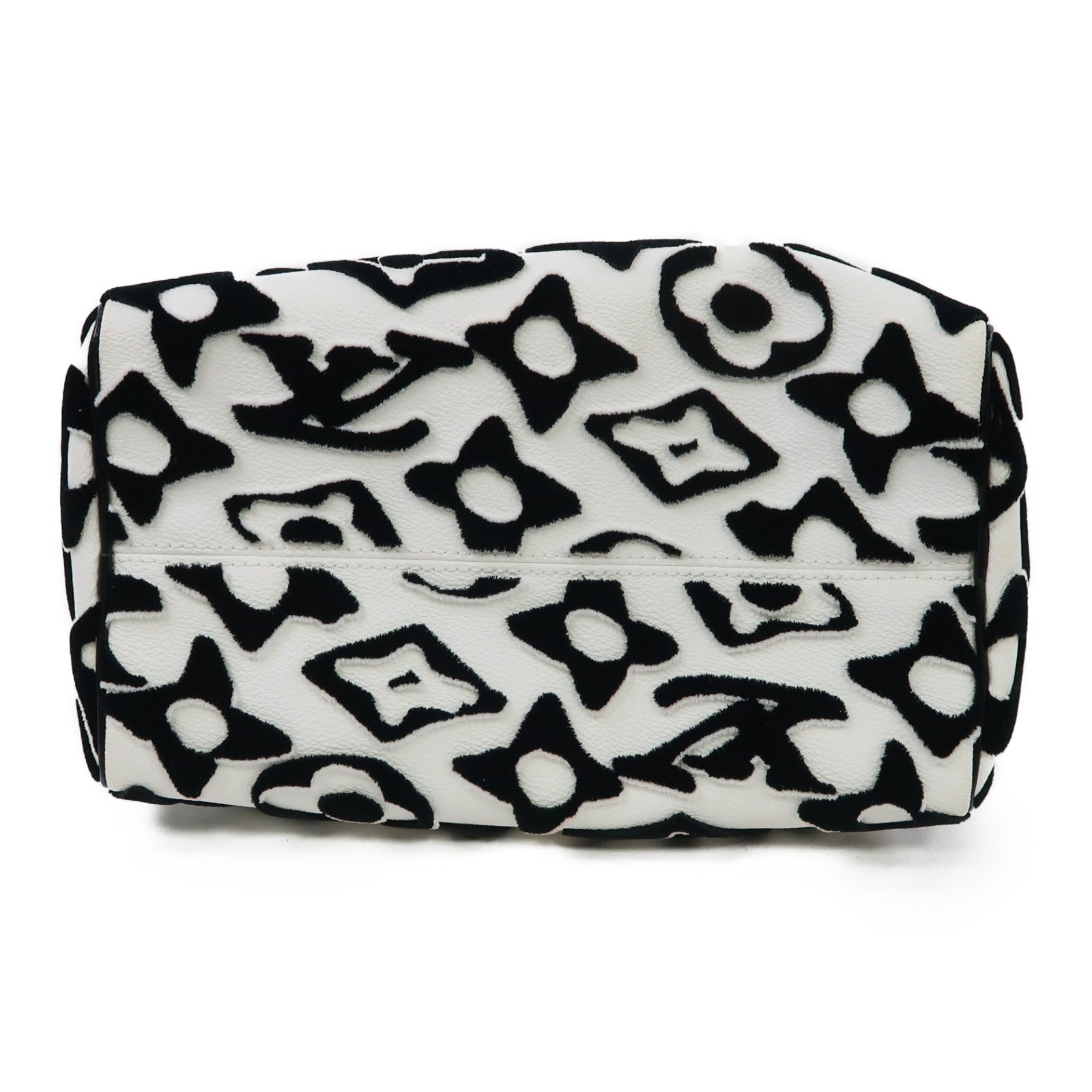 LOUIS VUITTON 絨布/塗層帆布Urs Fischer Speedy 25銀扣手挽肩背兩用袋白色/黑色