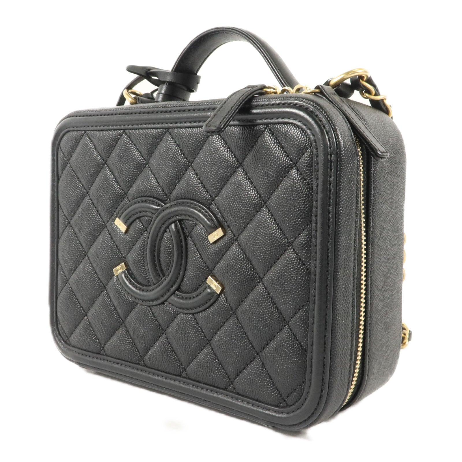 CHANEL 牛皮皮革CC Filigree Vanity Case Medium手挽肩背兩用袋