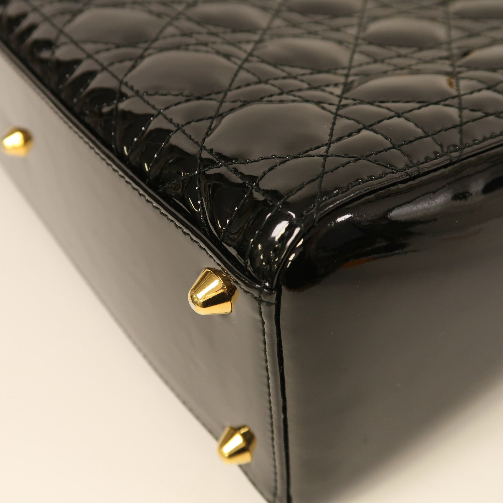 Dior 漆皮皮革Lady Dior Tote金扣手挽肩背兩用袋黑色