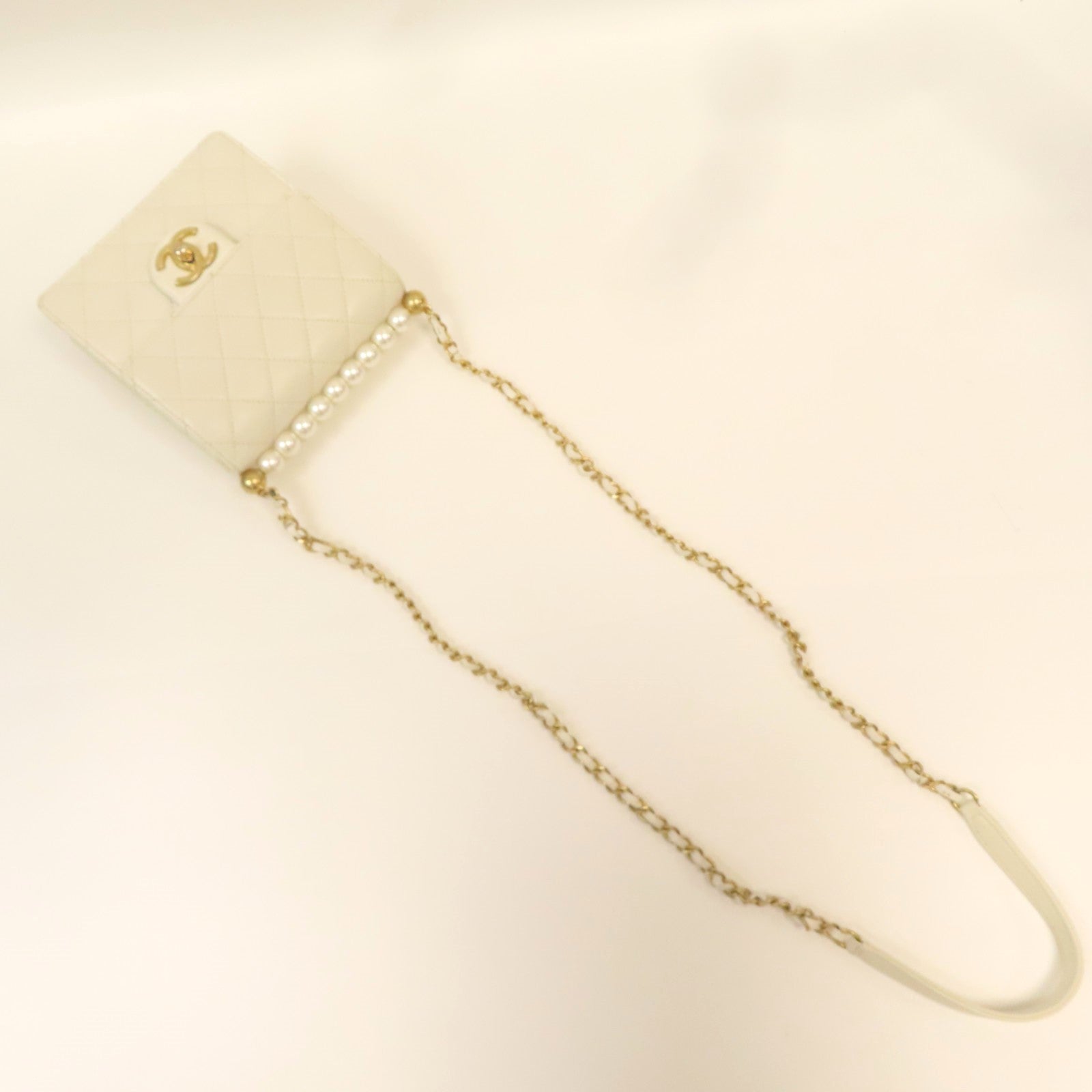 CHANEL 【激減優惠】菱格牛皮皮革Pearl Flap Bag金扣鏈帶肩背袋白色