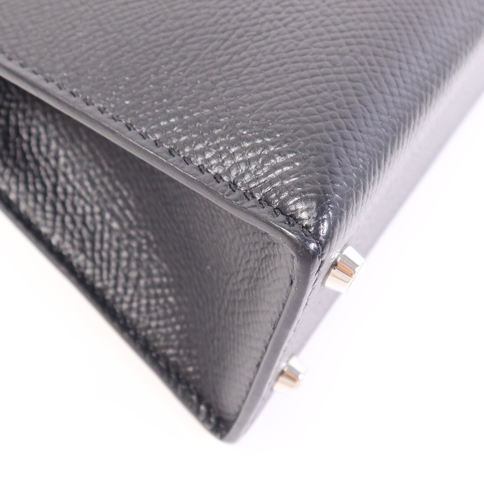 HERMES Epsom皮革Mini Kelly II銀扣手挽肩背兩用袋Noir