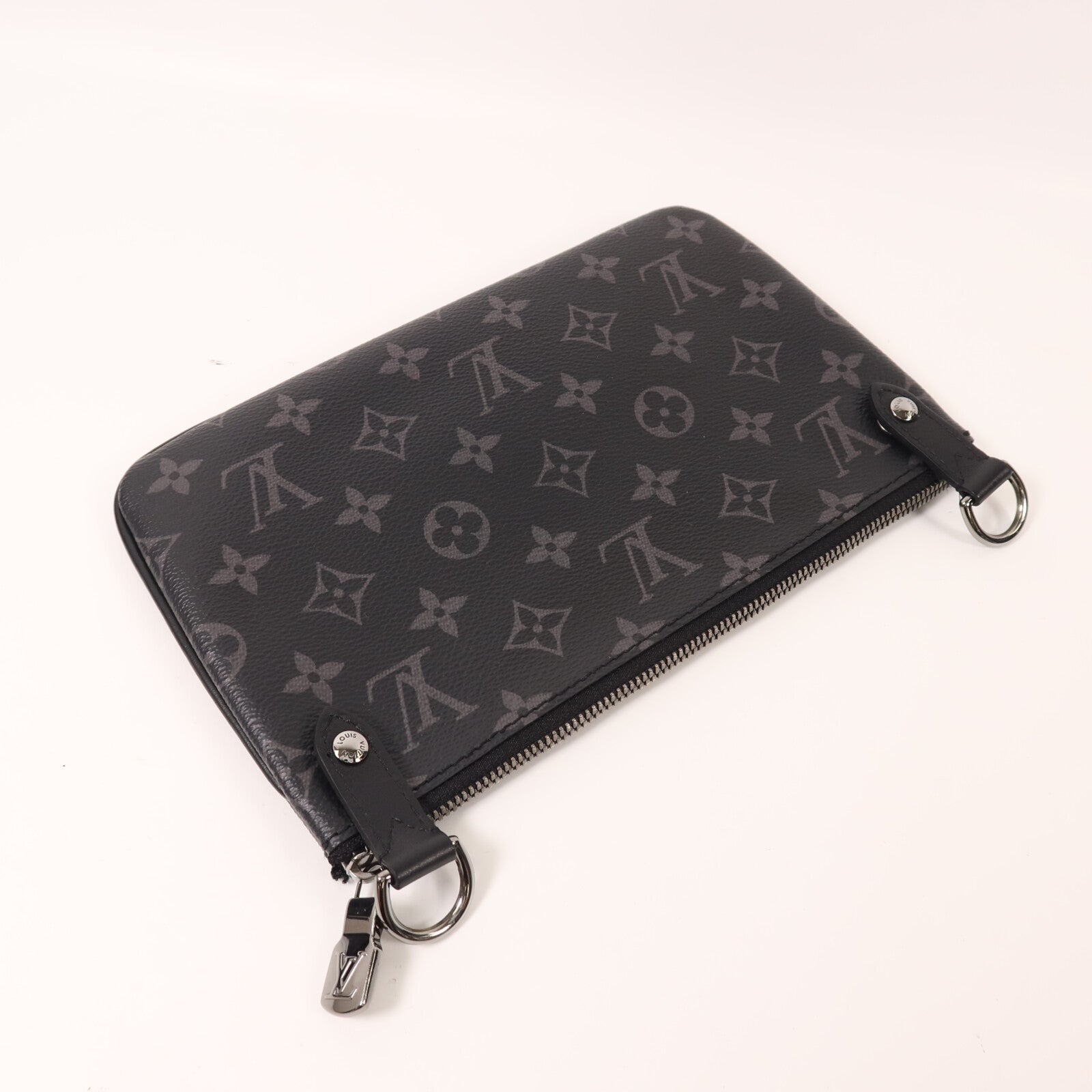 LOUIS VUITTON Monogram Eclipse Reverse Trio Messenger銀扣肩背袋灰色