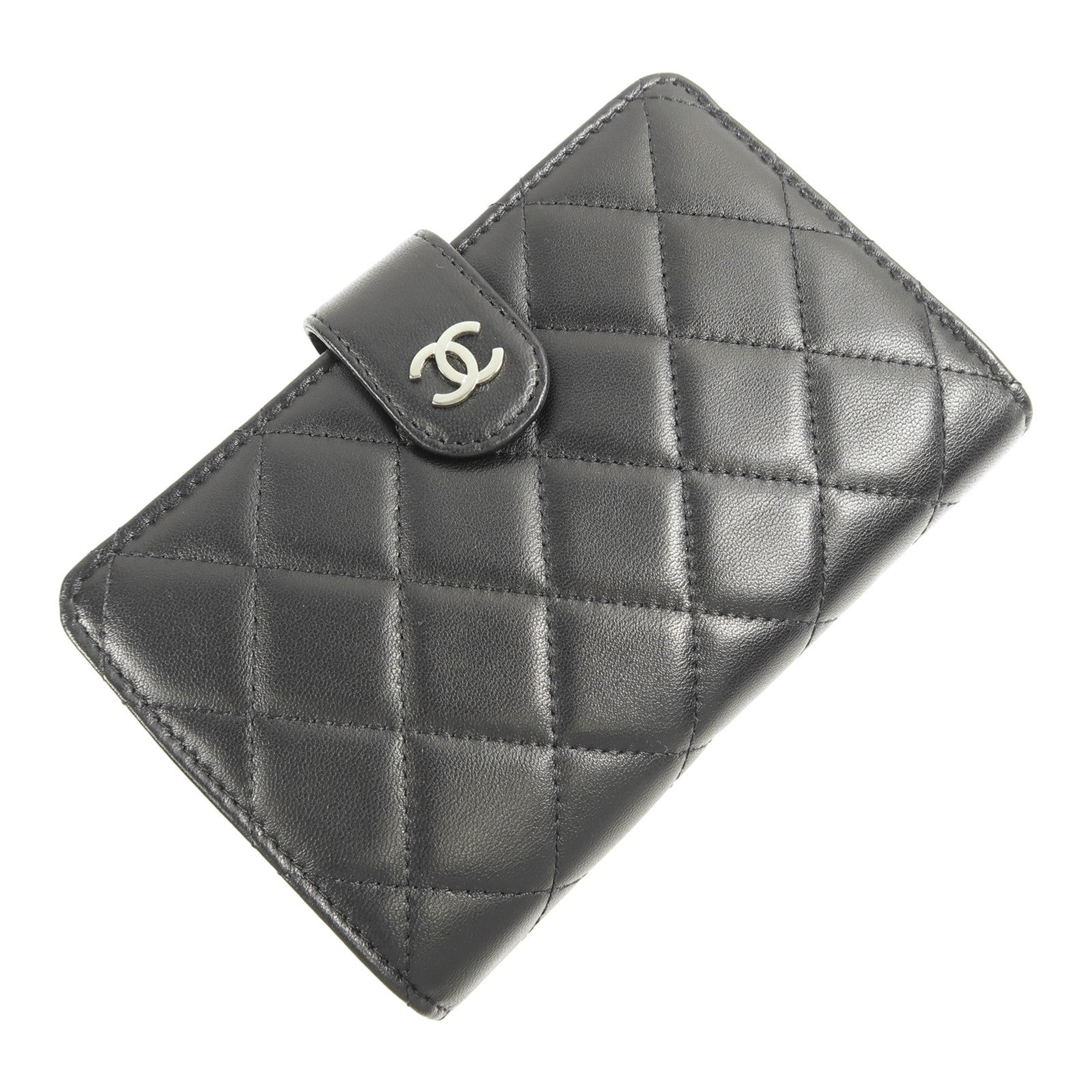 CHANEL 羊皮皮革Wallet銀扣錢包黑色