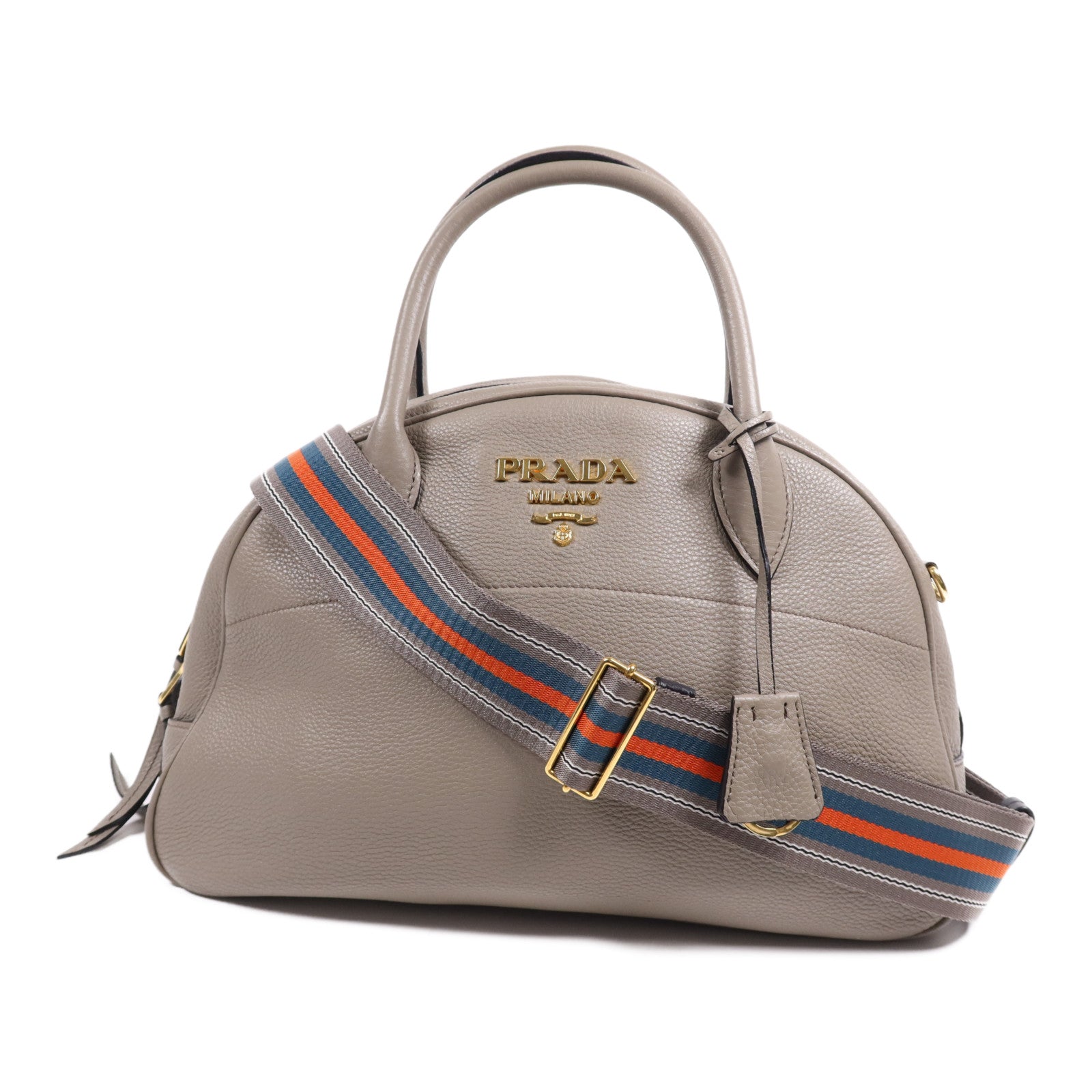 PRADA 牛皮皮革Nero Vitello Daino Bag金扣手挽肩背兩用袋