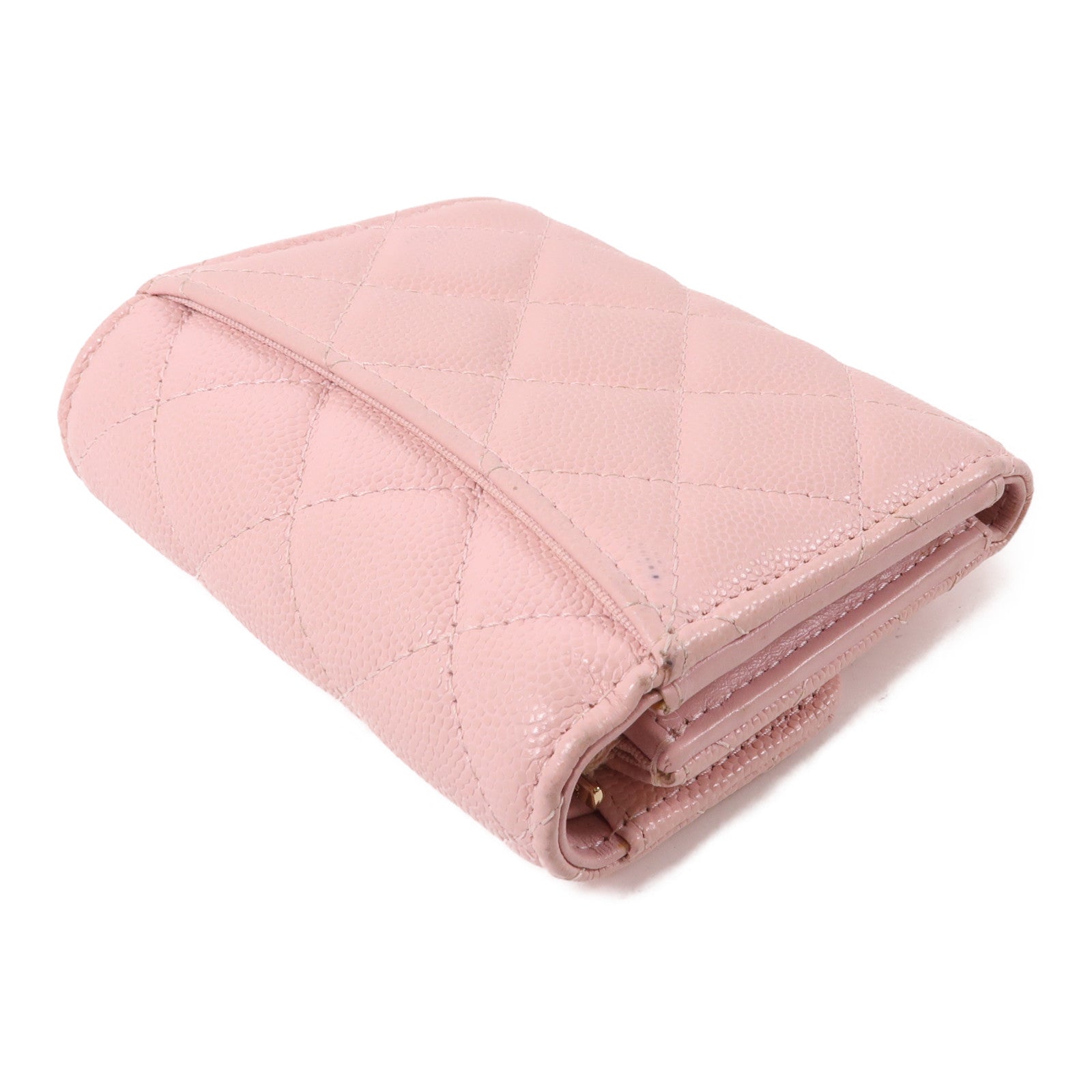 CHANEL 牛皮皮革Wallet金扣錢包粉紅色