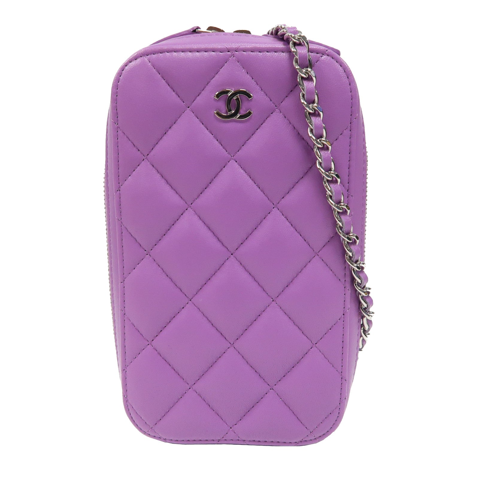CHANEL 【激減優惠】菱格羊皮皮革Chain Shoulder銀扣鏈帶肩背袋紫色