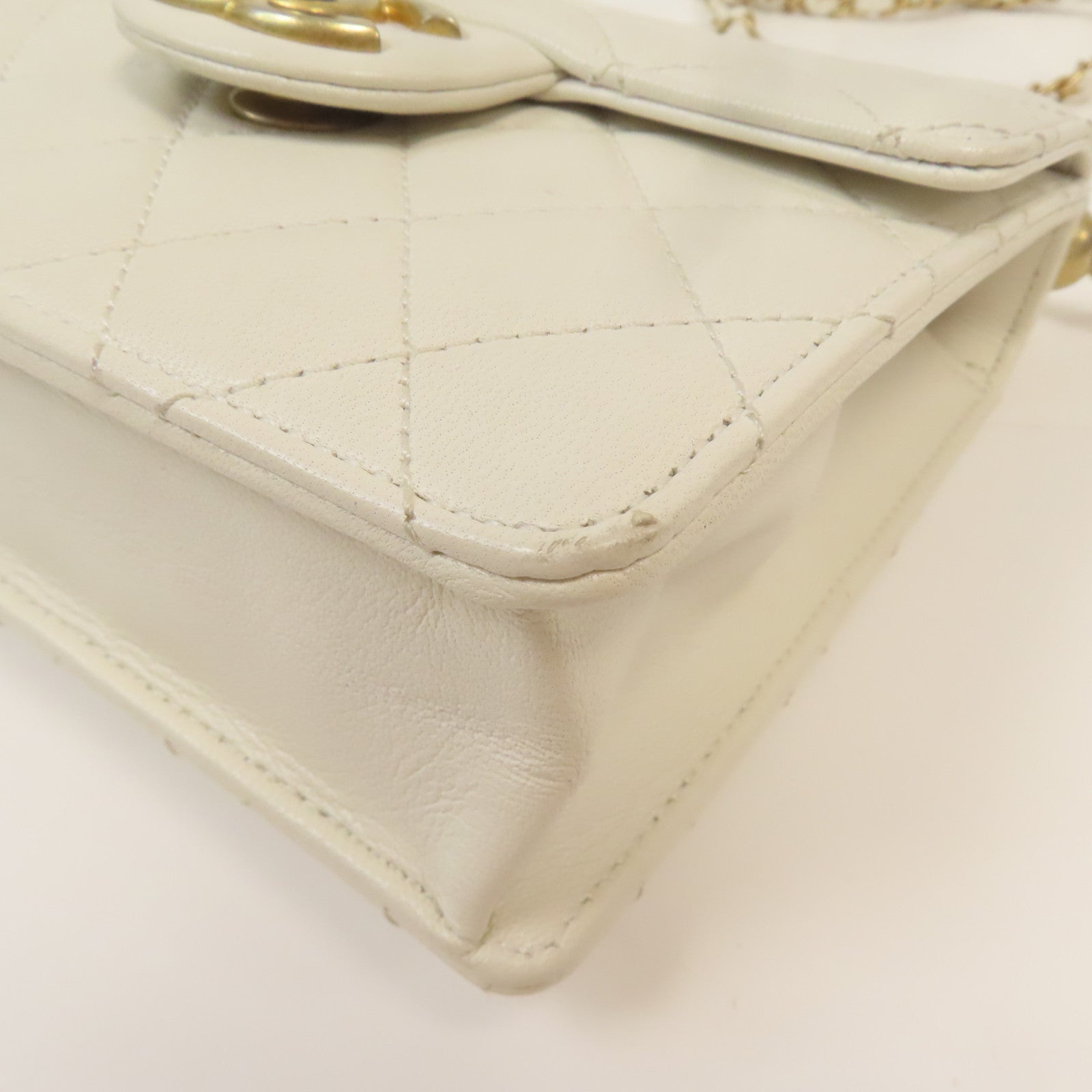 CHANEL 【激減優惠】菱格牛皮皮革Pearl Flap Bag金扣鏈帶肩背袋白色