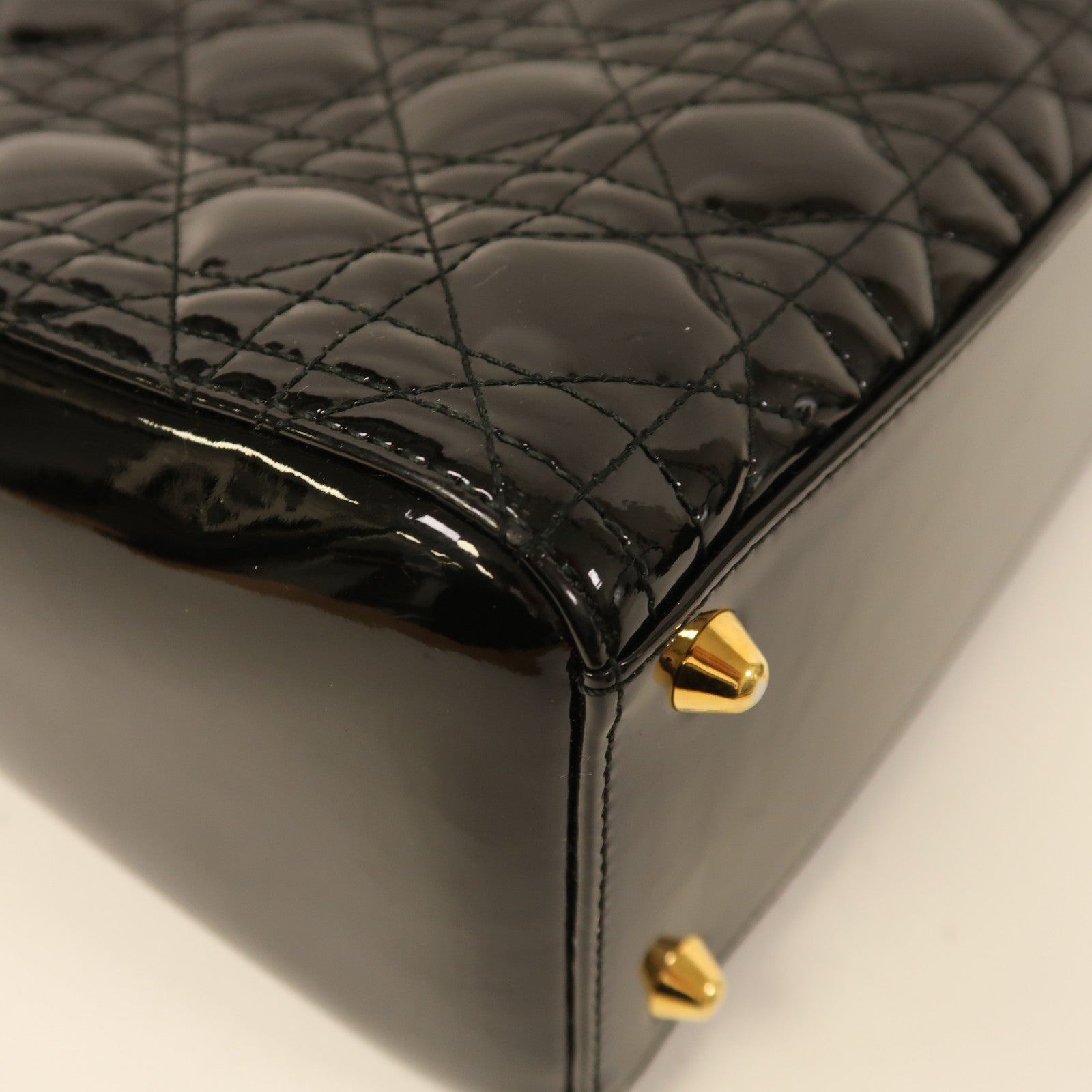 Dior 漆皮皮革Lady Dior Tote金扣手挽肩背兩用袋黑色