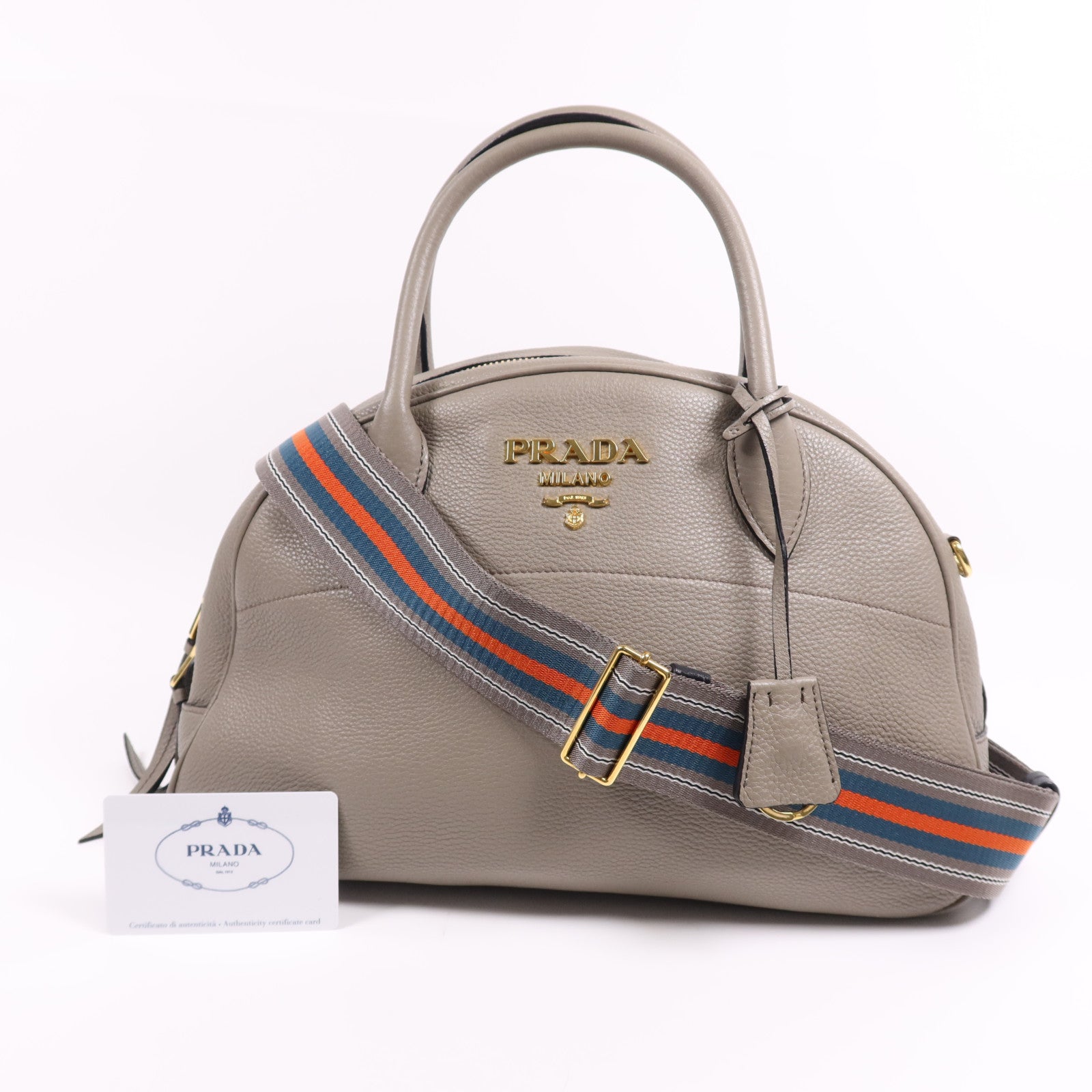 PRADA 牛皮皮革Nero Vitello Daino Bag金扣手挽肩背兩用袋