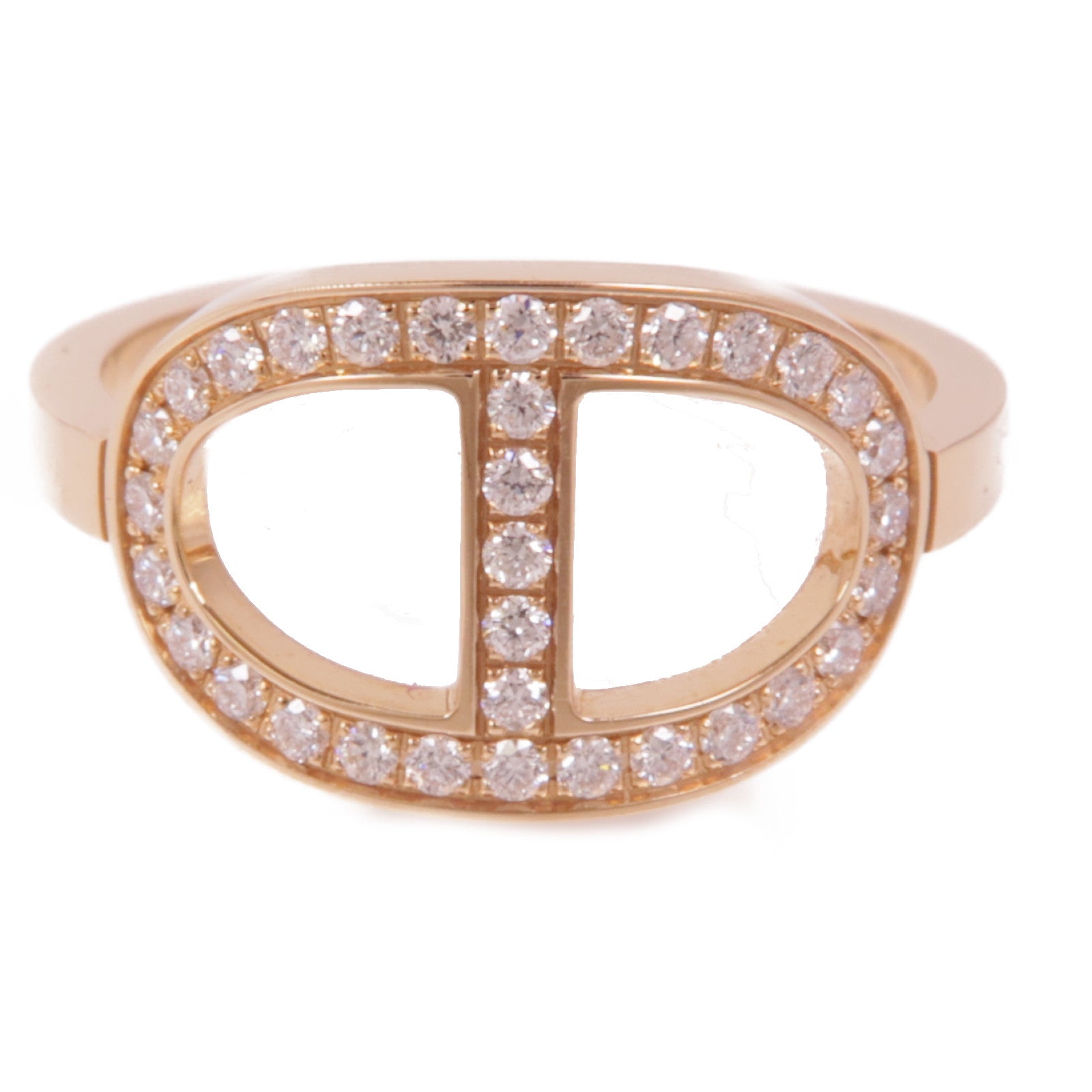 HERMES 18K玫瑰金Chaine d'ancre Contour Ring鑽石戒指Hermes#52/US#6