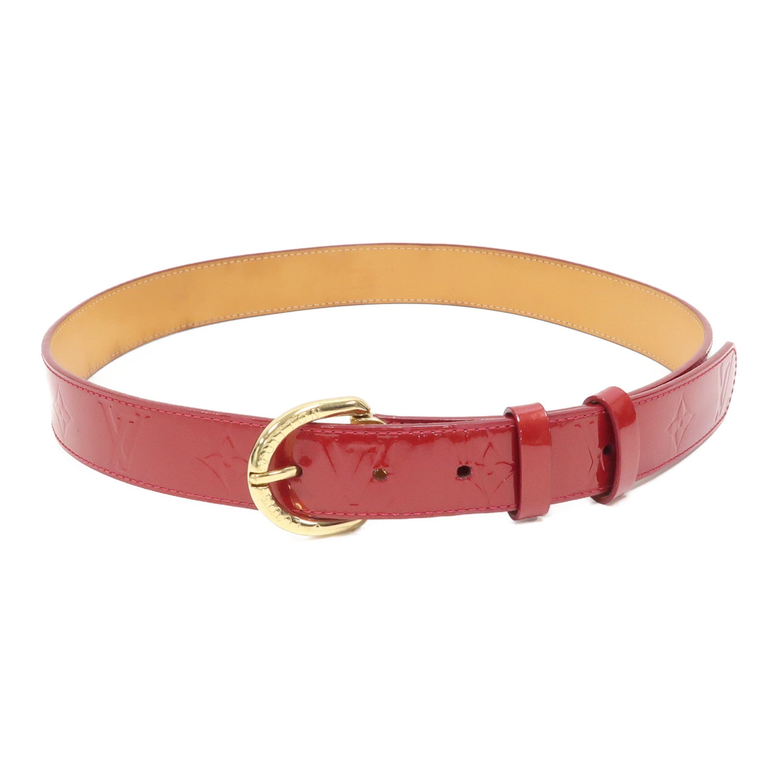 LOUIS VUITTON Vernis Belt金扣皮帶紅色