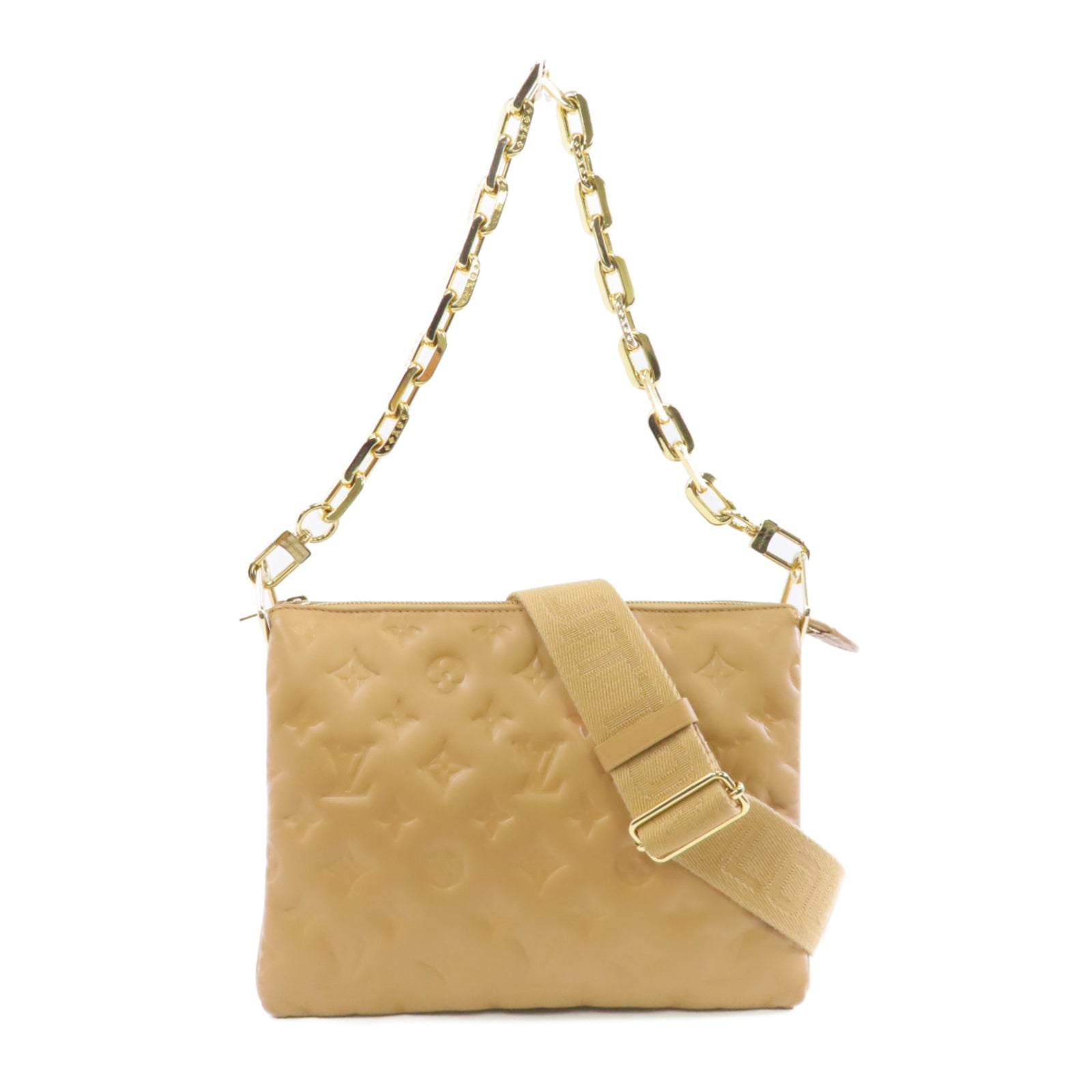 LOUIS VUITTON 【激減優惠】Monogram-Embossed Coussin PM Bag金扣手挽肩背兩用袋駝色