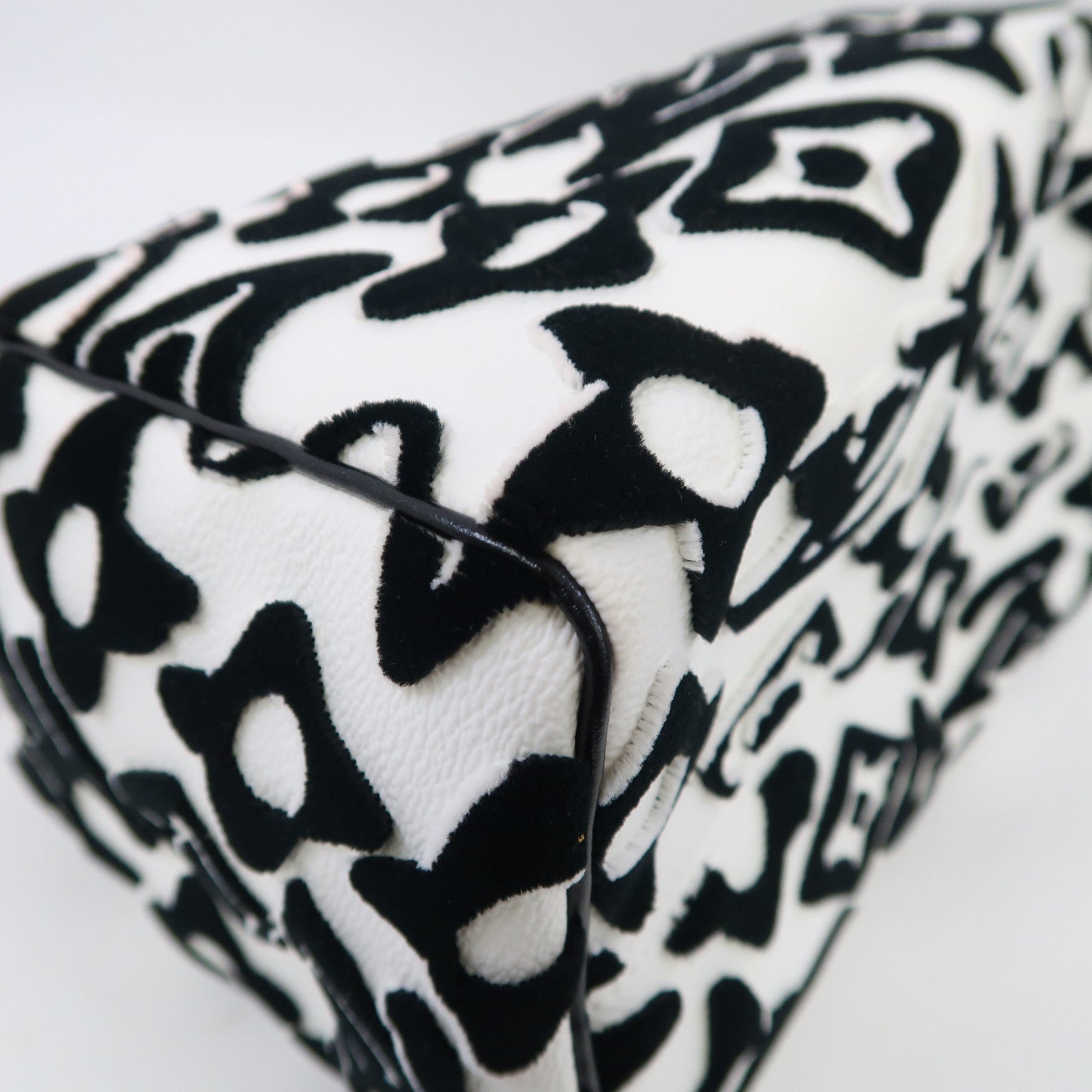 LOUIS VUITTON 絨布/塗層帆布Urs Fischer Speedy 25銀扣手挽肩背兩用袋白色/黑色