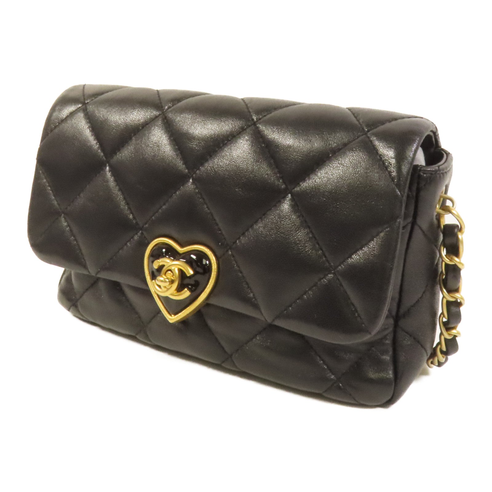 CHANEL 羊皮皮革Chain Shoulder金扣鏈帶肩背袋