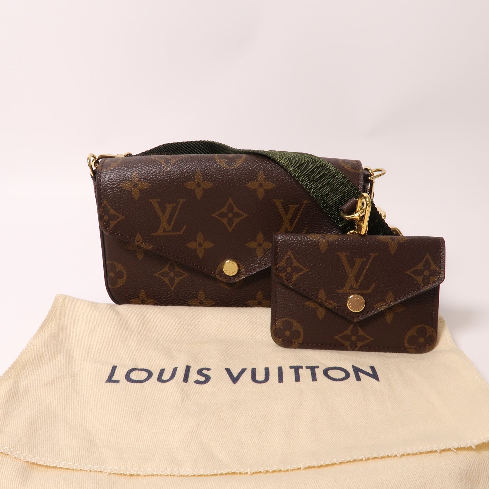 LOUIS VUITTON Monogram Felicie Strap & Go金扣肩背袋啡色