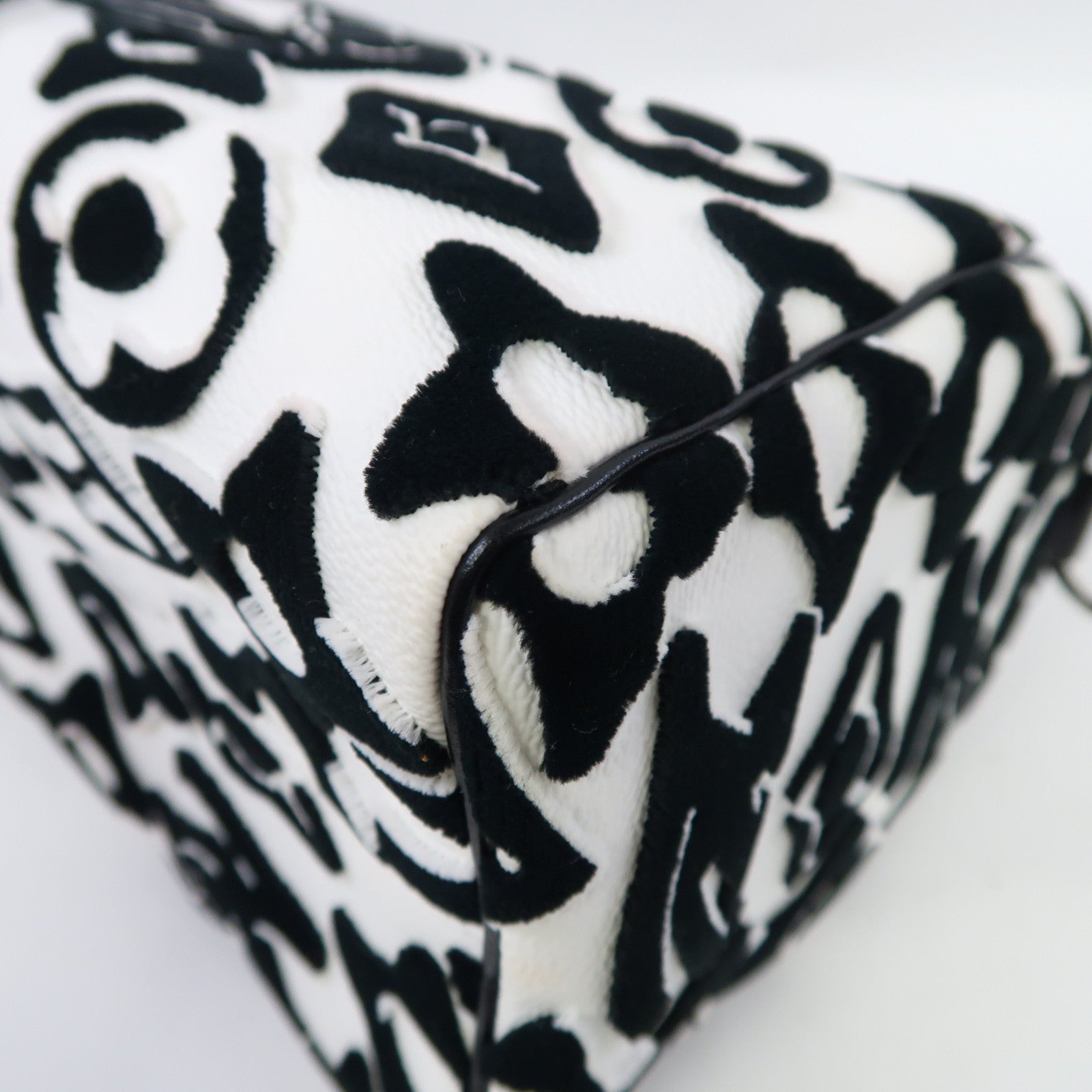 LOUIS VUITTON 絨布/塗層帆布Urs Fischer Speedy 25銀扣手挽肩背兩用袋白色/黑色