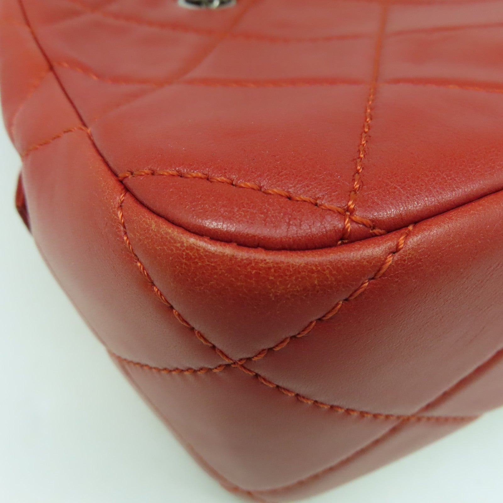 CHANEL 【清倉大減價】菱格皮革Chain Shoulder Bag銀扣鏈帶肩背袋紅色