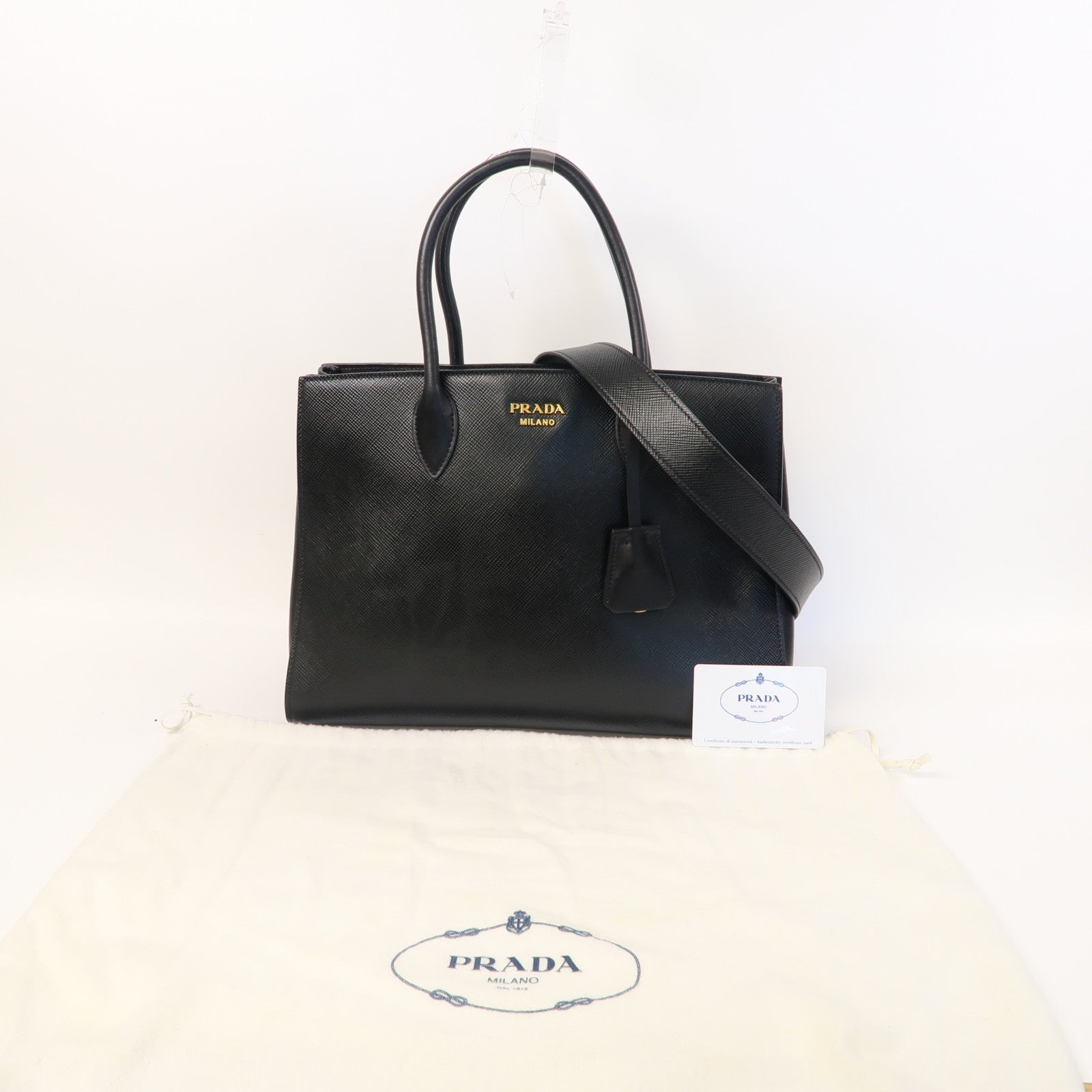 PRADA 牛皮皮革Shoulder Bag金扣手挽肩背兩用袋黑色