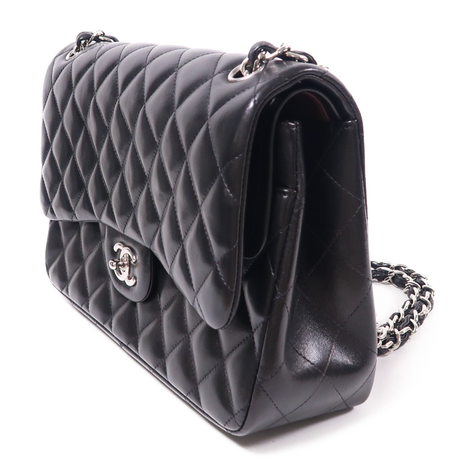 CHANEL 羊皮皮革Large Classic銀扣鏈帶肩背袋